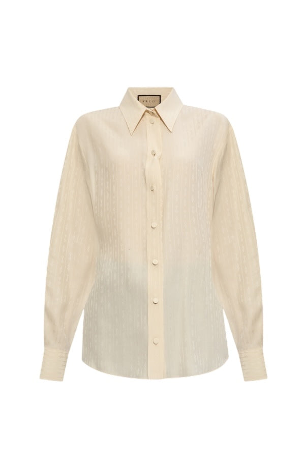 Gucci Ivory Silk Horsebit Button Down Top