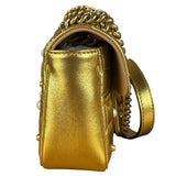 Gucci Gold GG Marmont Pearl Studded Mini Flap Bag