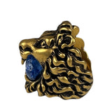 Gucci Lion Head Blue Crystal Ring