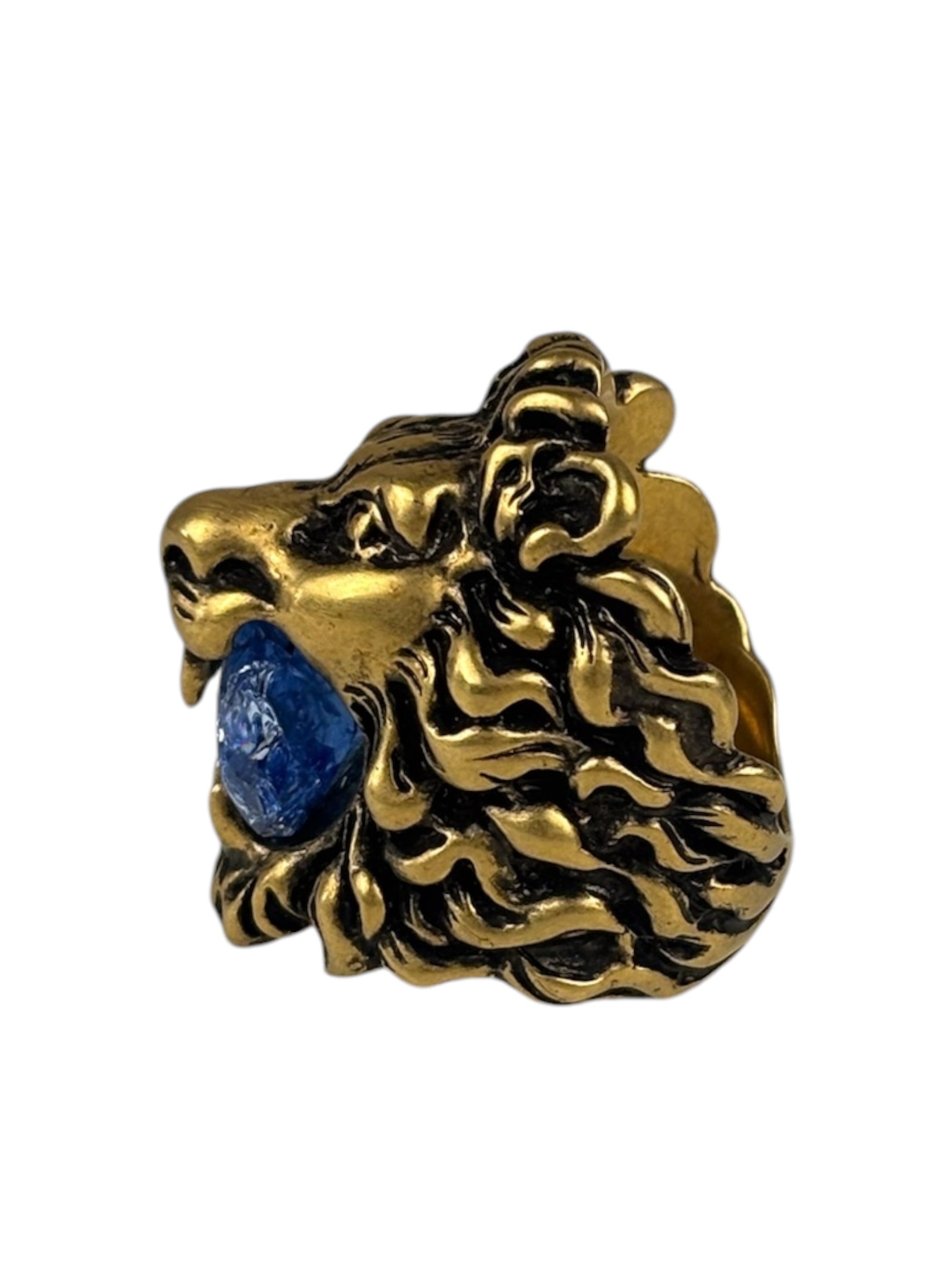 Gucci Lion Head Blue Crystal Ring
