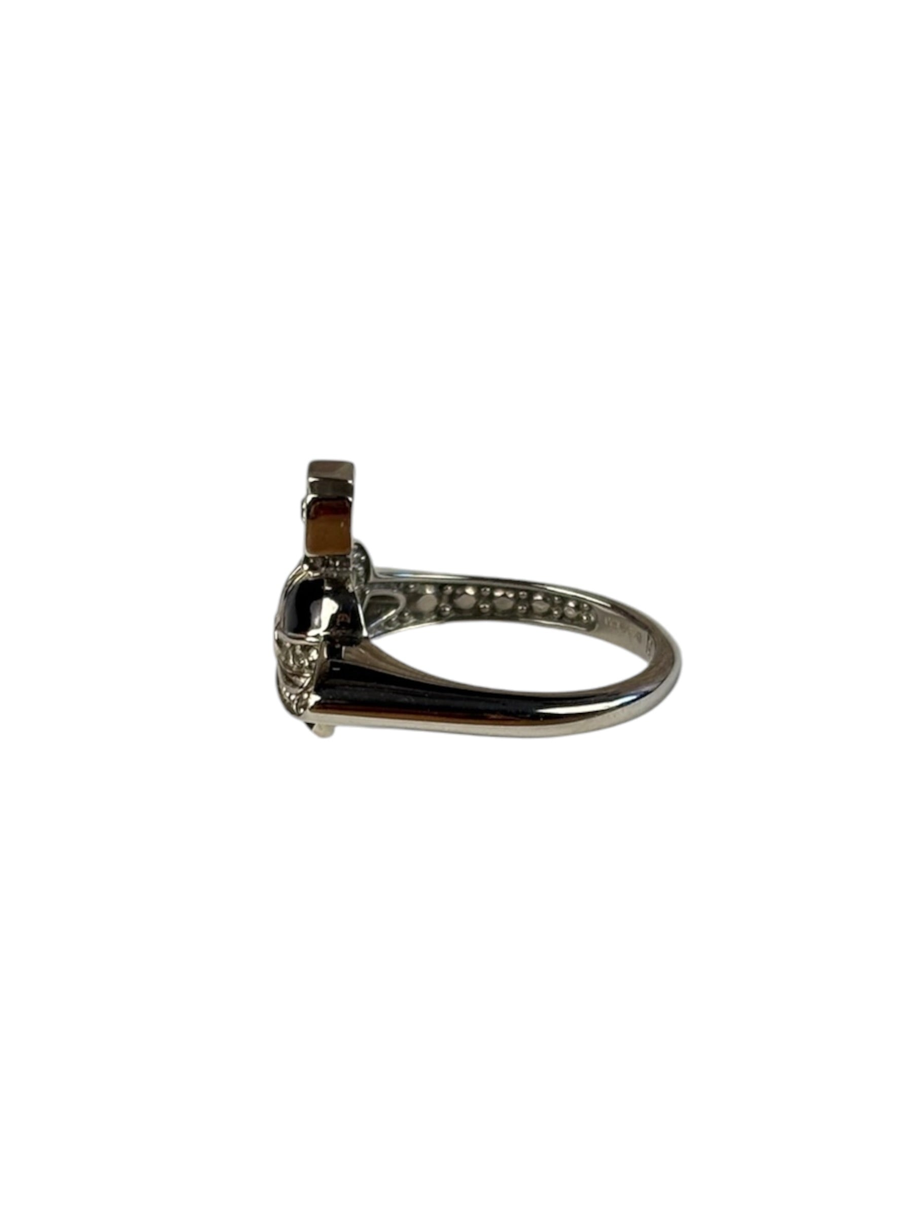 Vivienne Westwood Silver Diamante Black Enamel Ring