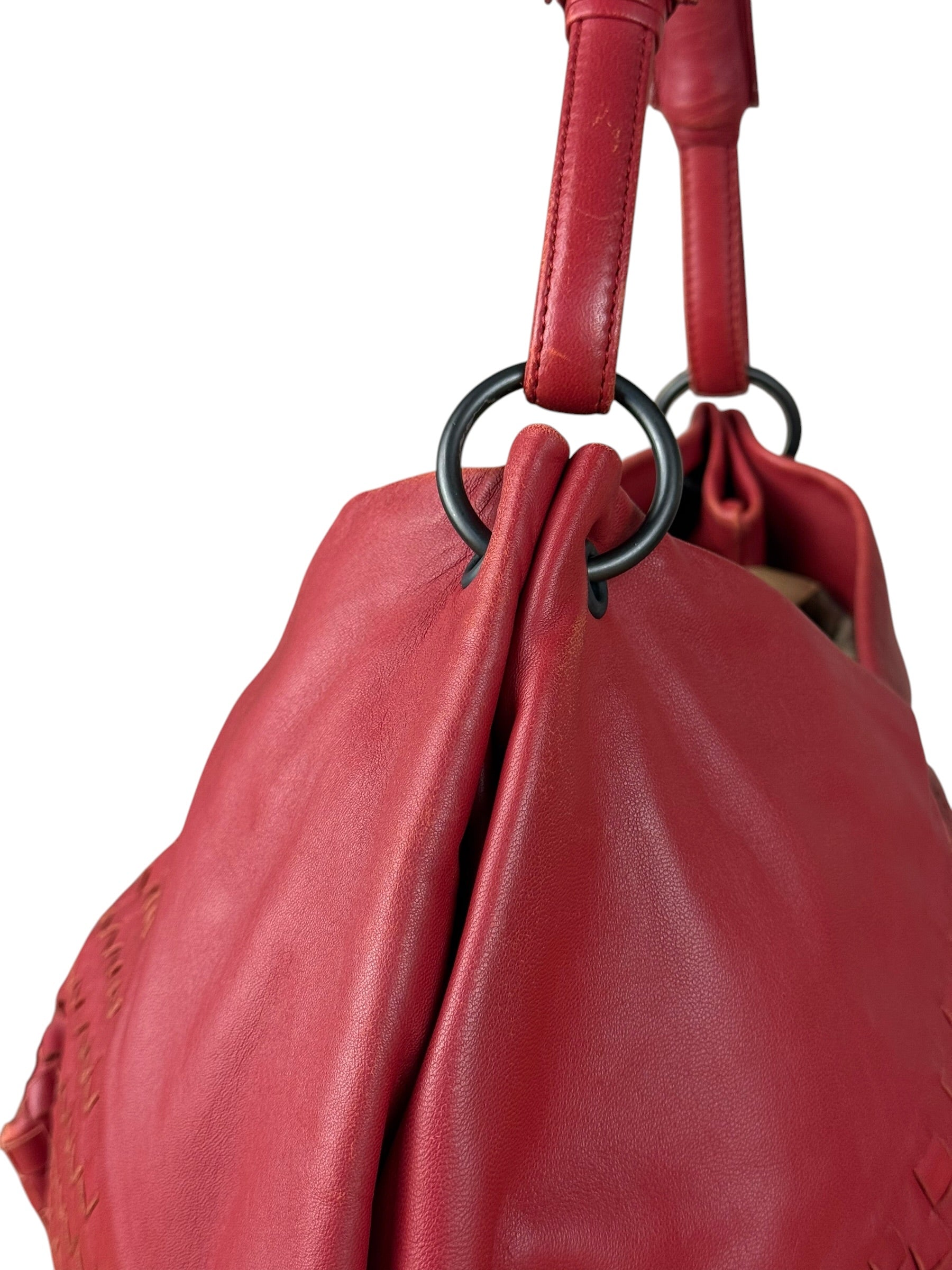 Bottega Veneta Vintage Red Hobo Aquilone Fortune Cookie Shoulder Bag