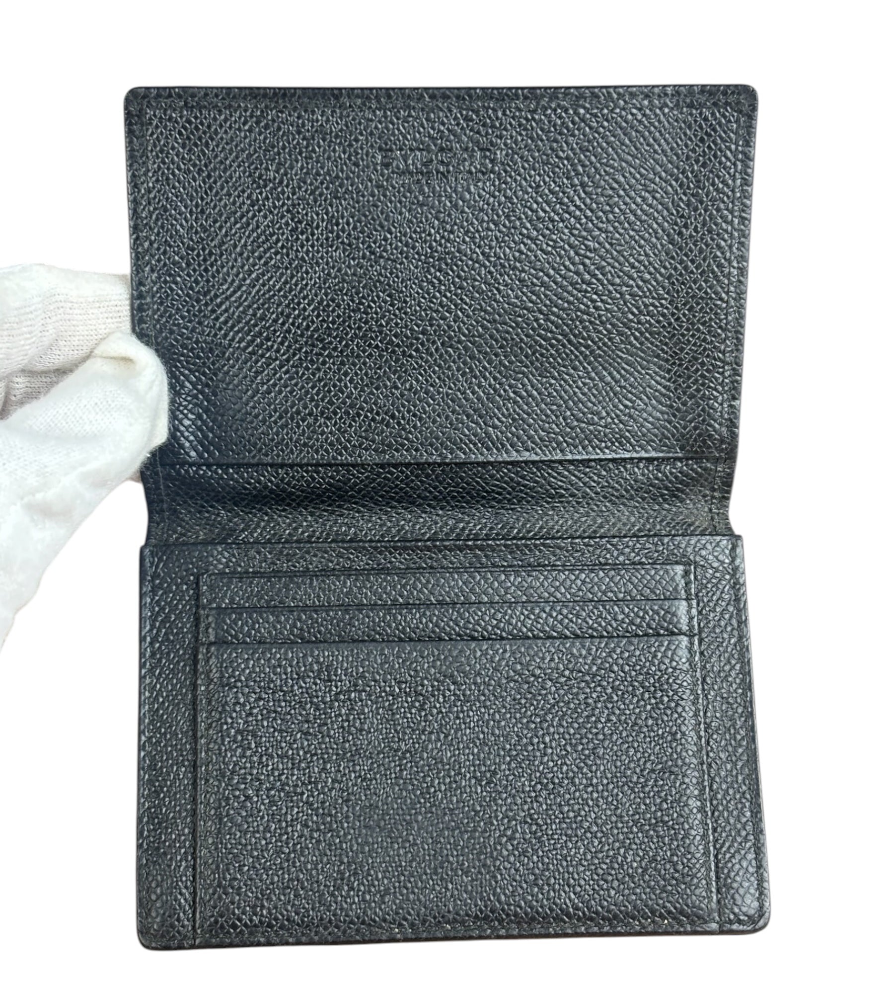 Bvlgari Black Grained Leather Bifold Card Holder