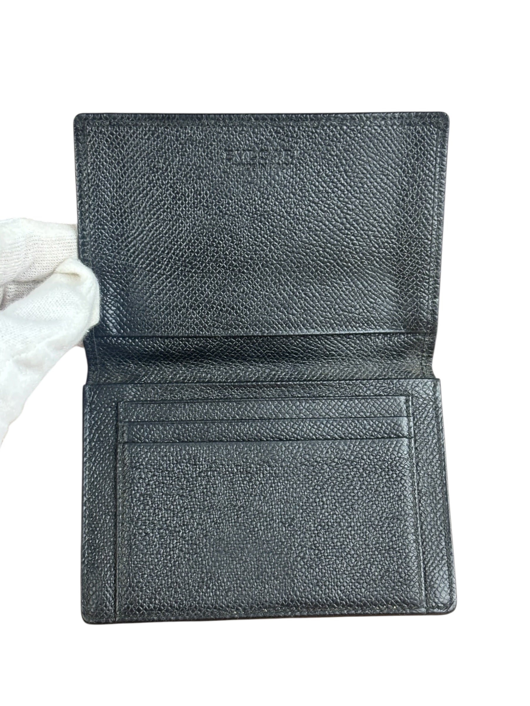 Bvlgari Black Grained Leather Bifold Card Holder