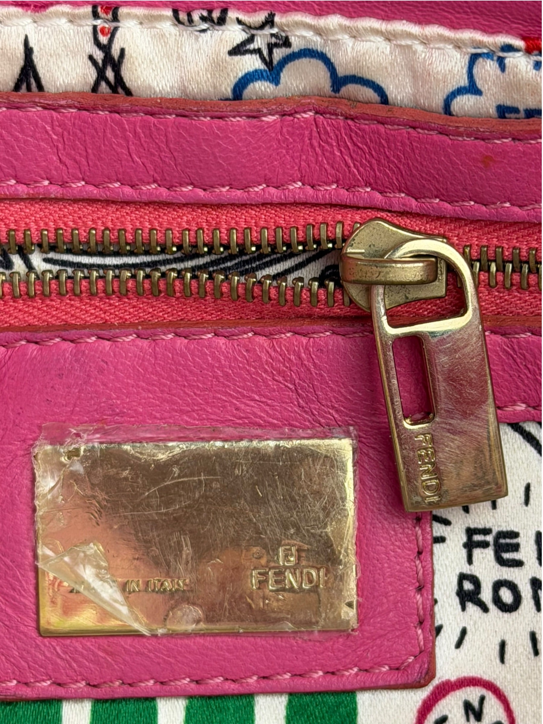 Fendi Pink Leather Logo Embossed Baguette