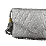 Chanel Vintage Metallic Silver Quilted Tassel Flap Bag 1997