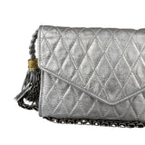 Chanel Vintage Metallic Silver Quilted Tassel Flap Bag 1997