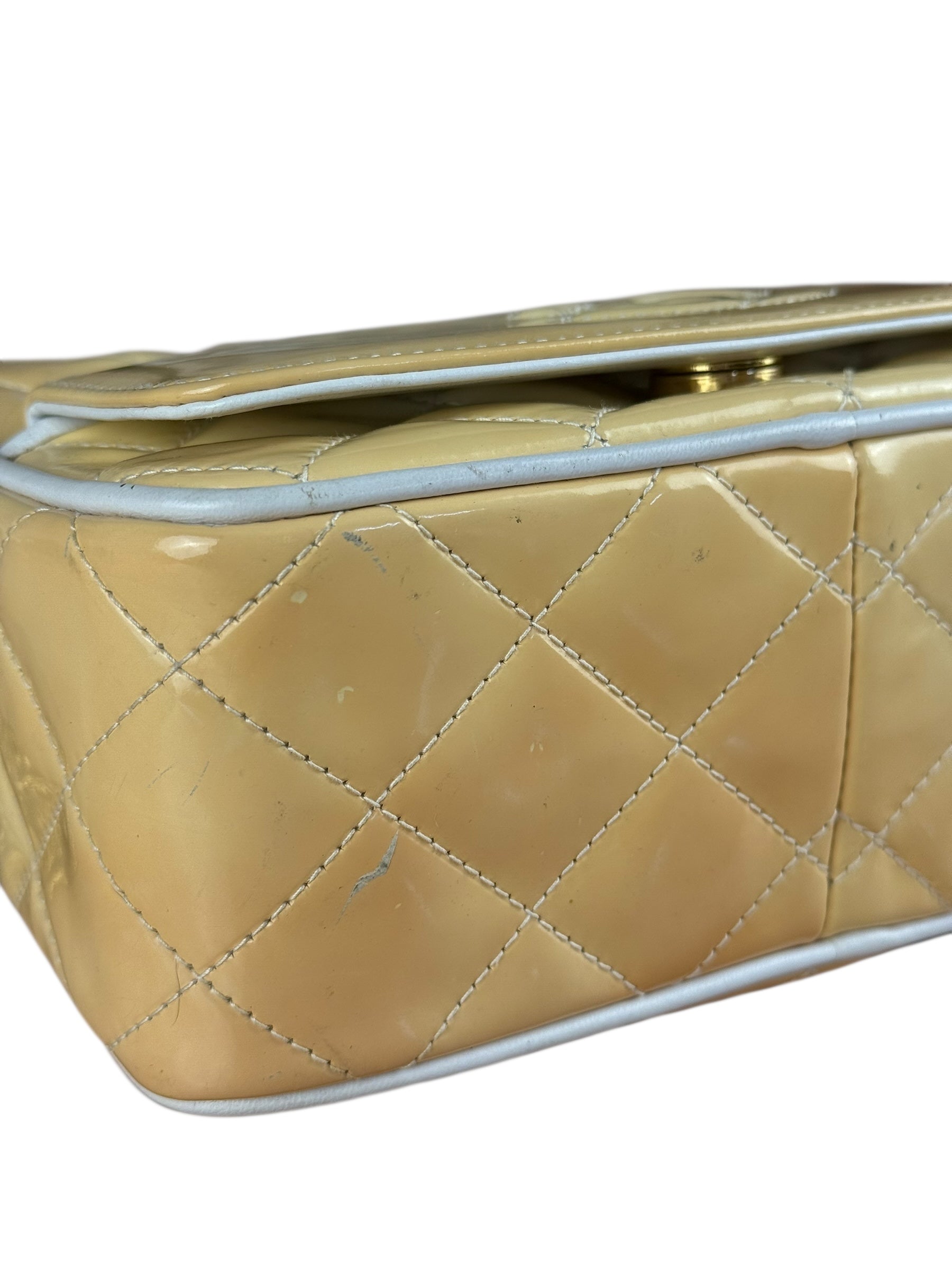 Chanel CC Patent Quilted Yellow Camera Bag 1991