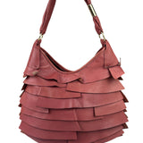 Yves Saint Laurent Dusty Rose Leather Tropez Ruffled Frilled Hobo Bag