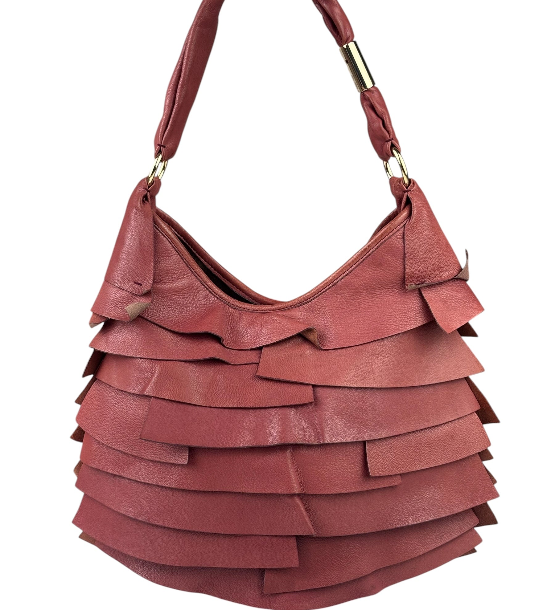 Yves Saint Laurent Dusty Rose Leather Tropez Ruffled Frilled Hobo Bag