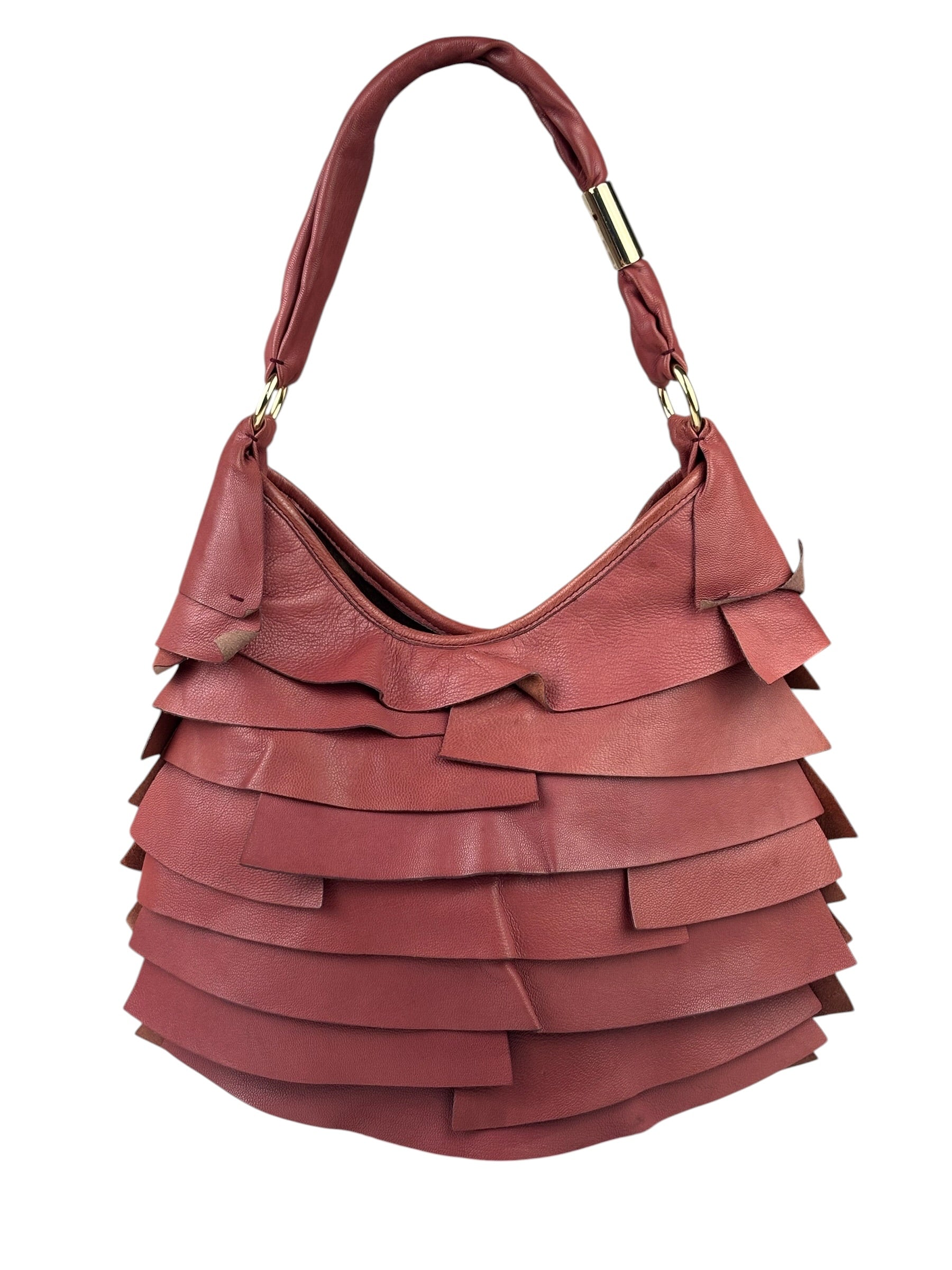 Yves Saint Laurent Dusty Rose Leather Tropez Ruffled Frilled Hobo Bag