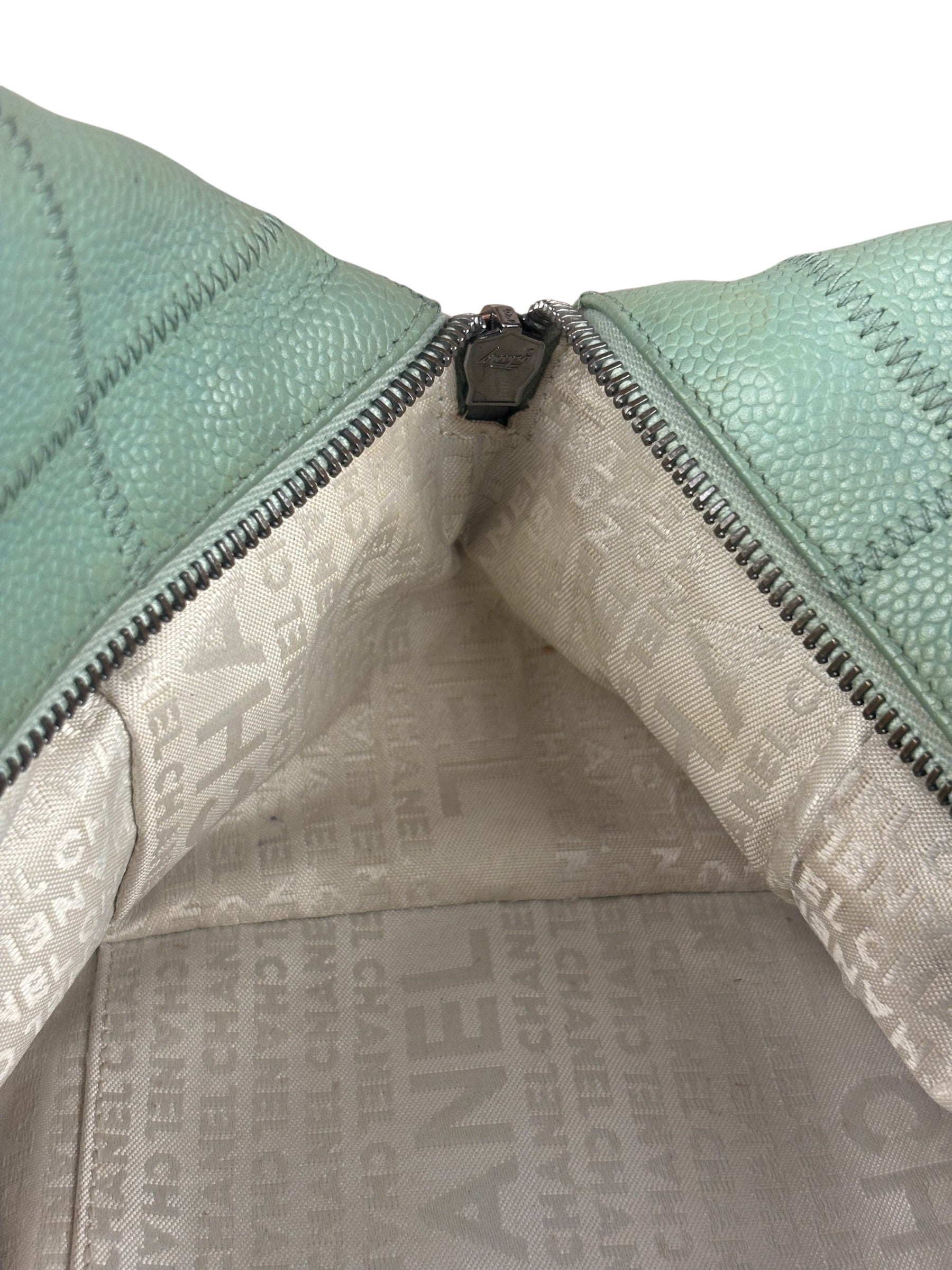 Chanel Light Green Quilt LAX Leather Bowler Bag 2004