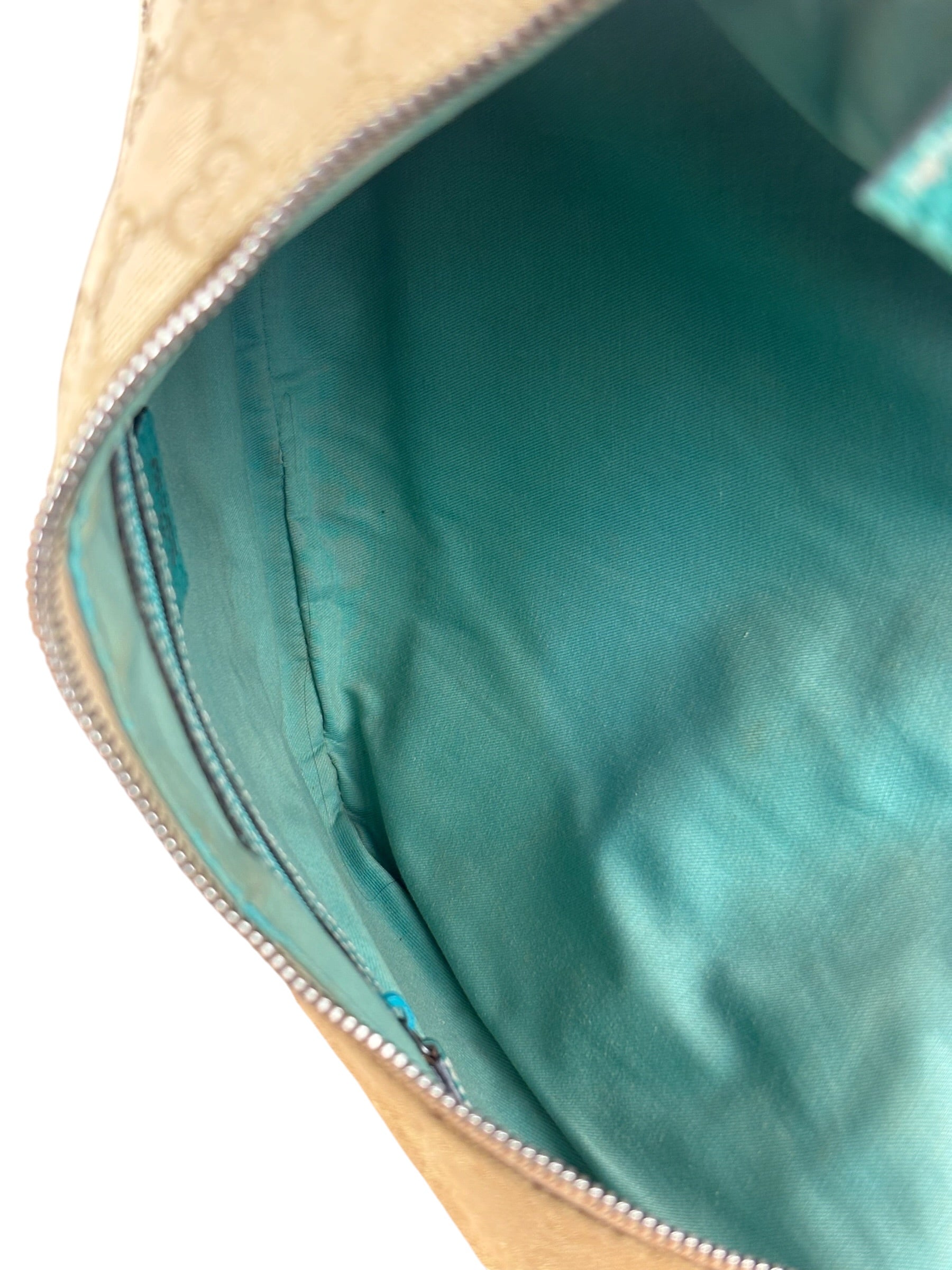Gucci GG Vintage Canvas Turquoise Trim Hobo Bag