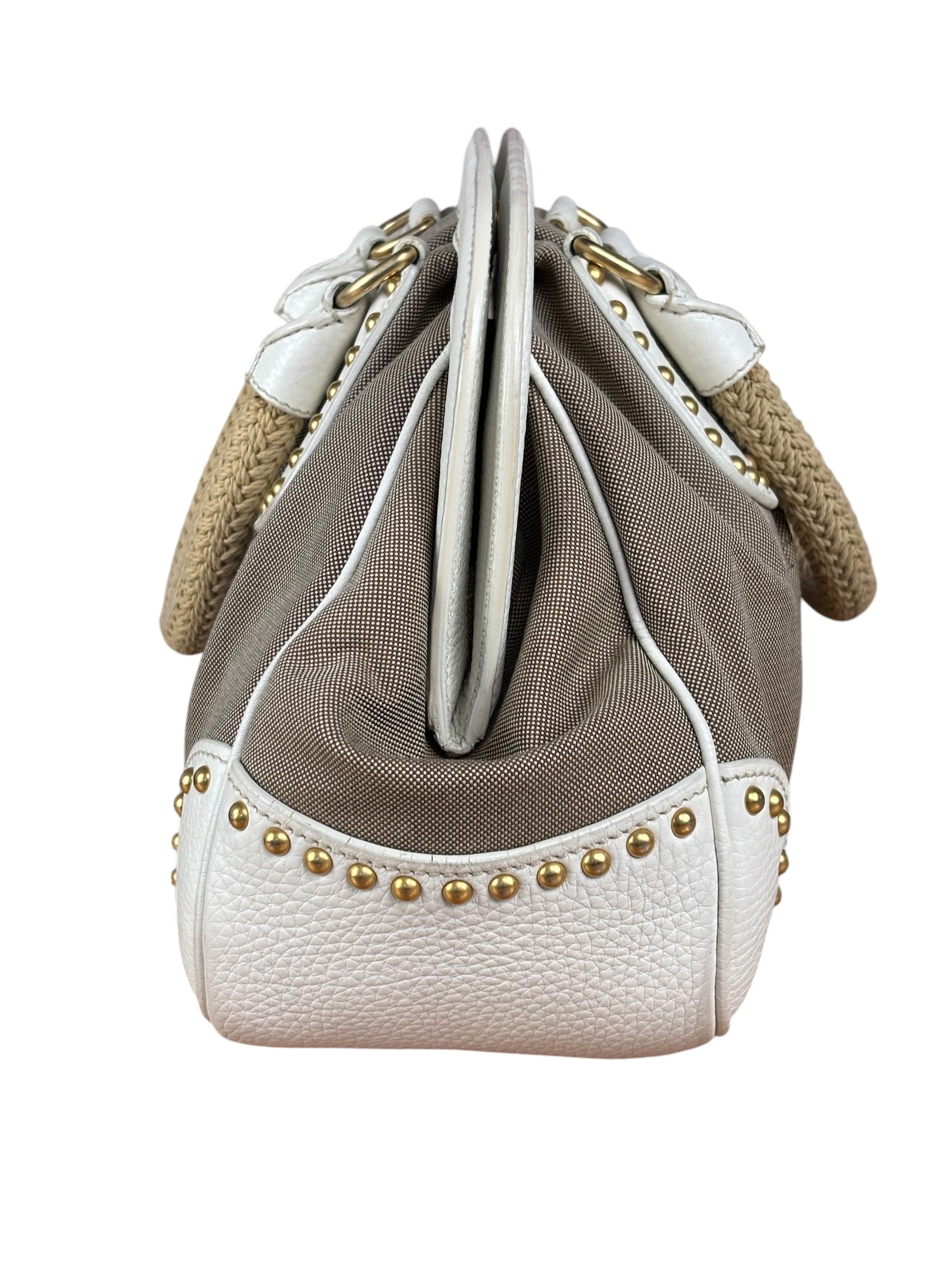 Prada Beige Vitello Trimmed Canapa Bag