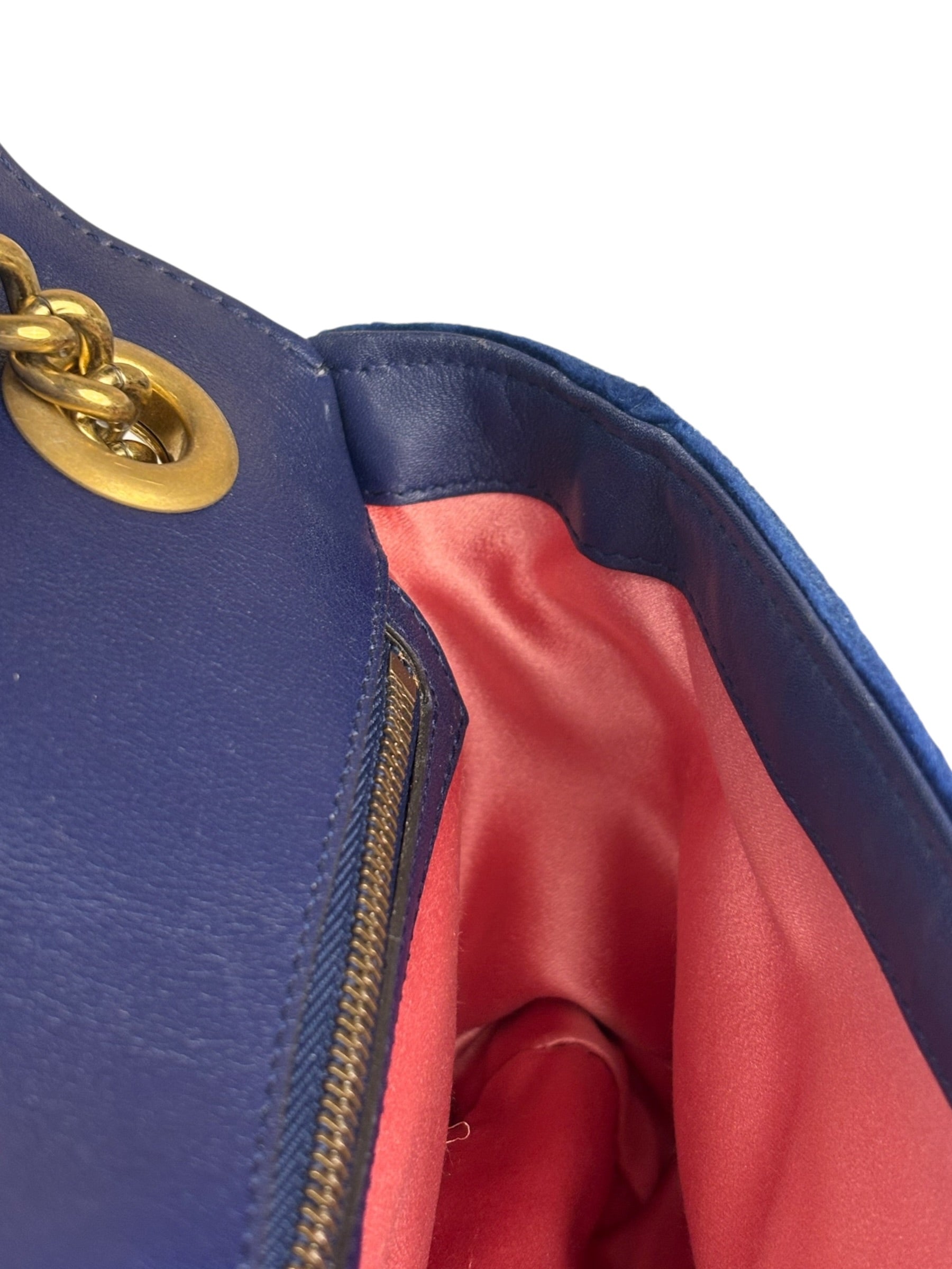 Gucci GG Blue Velvet Marmont Chain Shoulder Bag