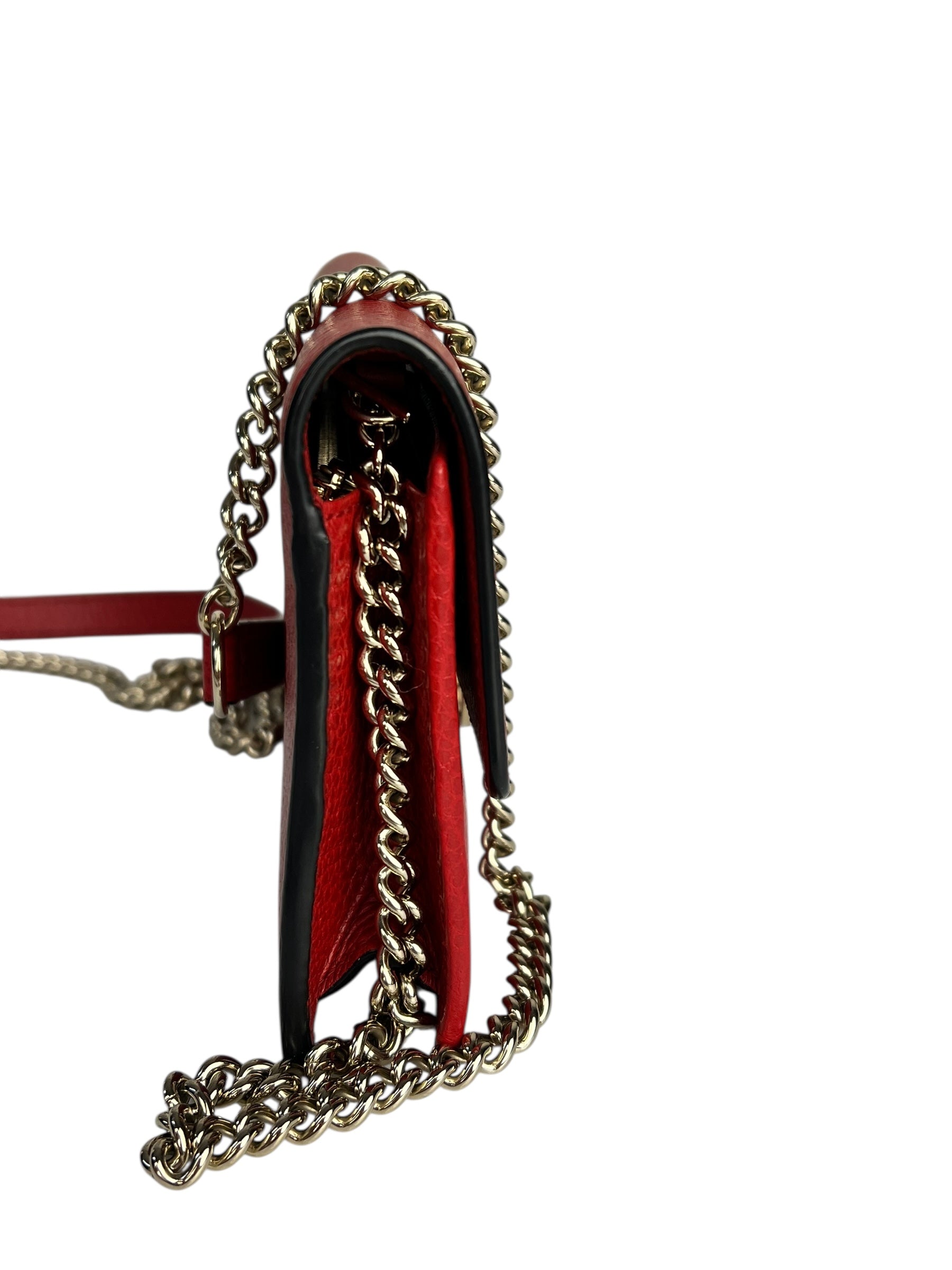 Gucci Red Leather GG Wallet on Chain Bag