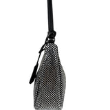 Prada Black Satin/Saffiano Leather Trim  Re-Edition Crystal-Studded Mini Pochette 2005