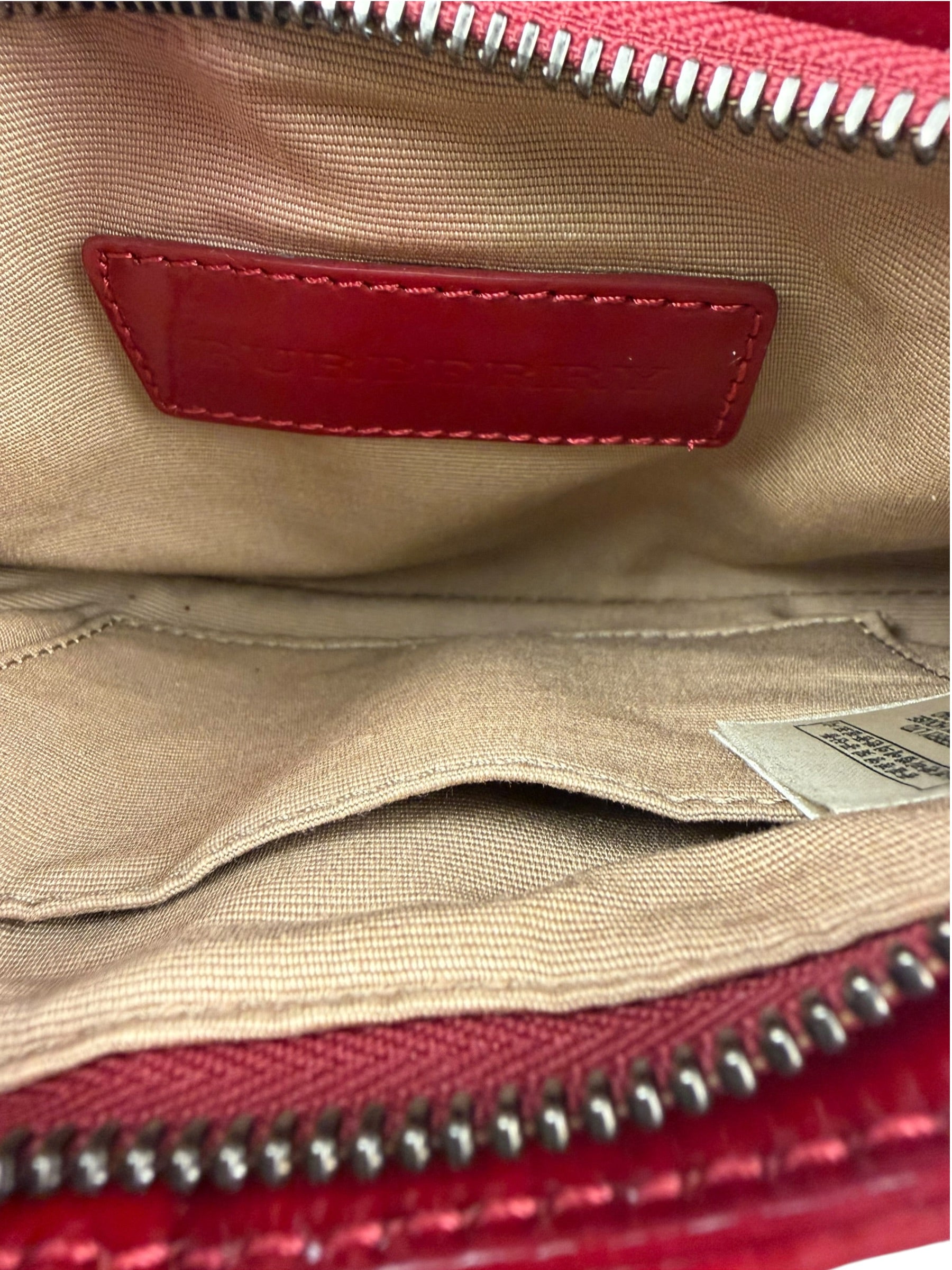 Burberry Red Patent Leather Trim Super Nova Check Pochette