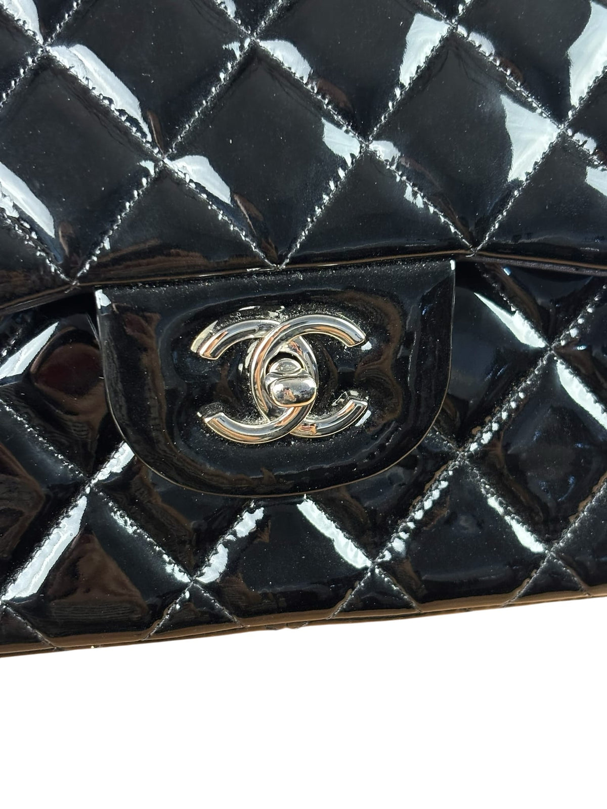 Chanel Black Patent Leather Jumbo Double Flap 2013
