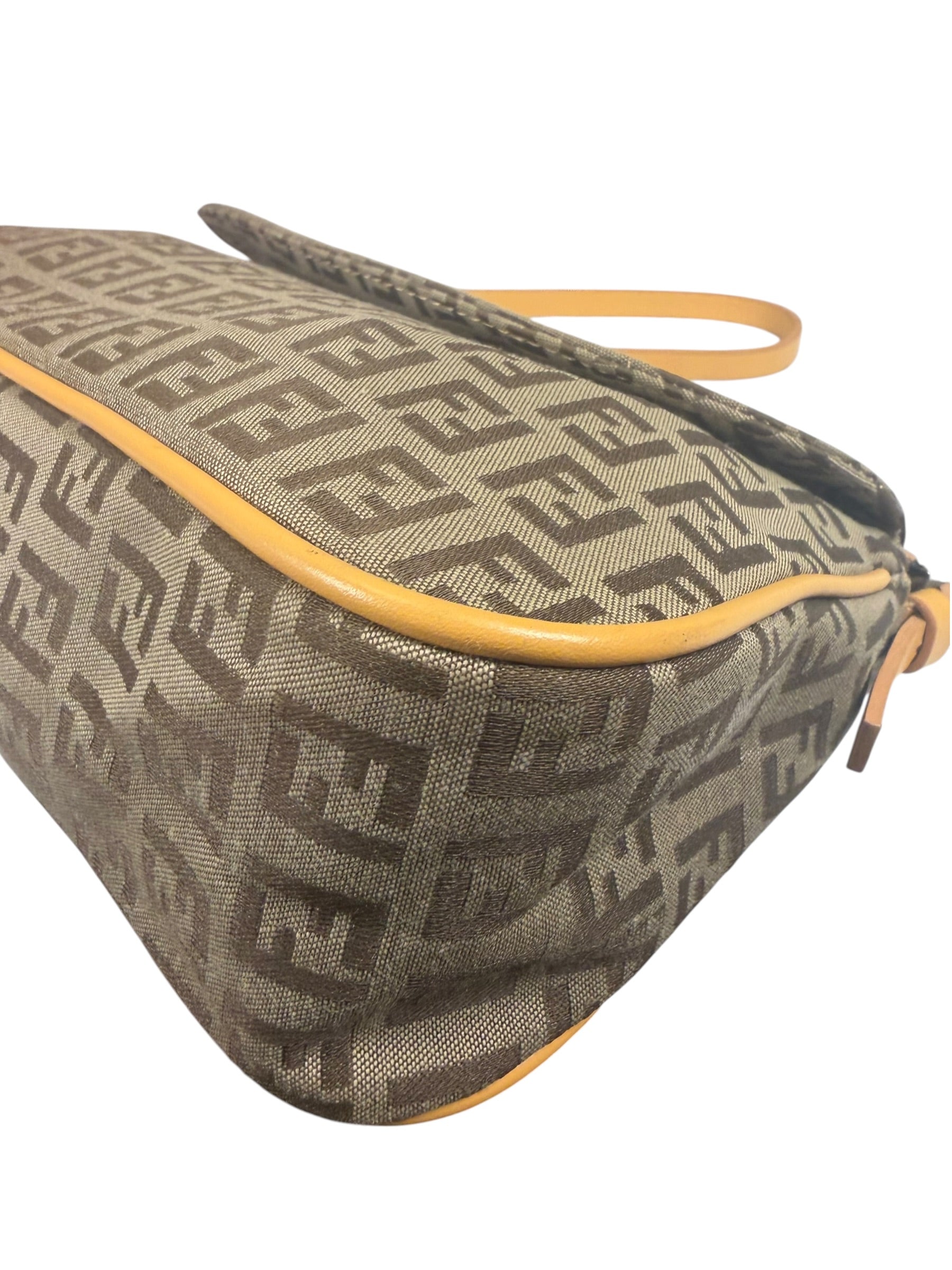 Fendi Beige Leather Trim Zucca Pochette
