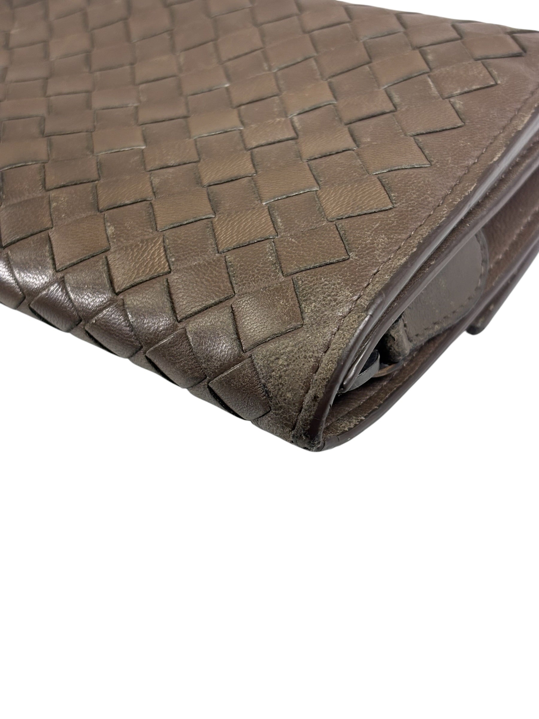 Bottega Veneta Grey Leather Intrecciato Flap Wallet