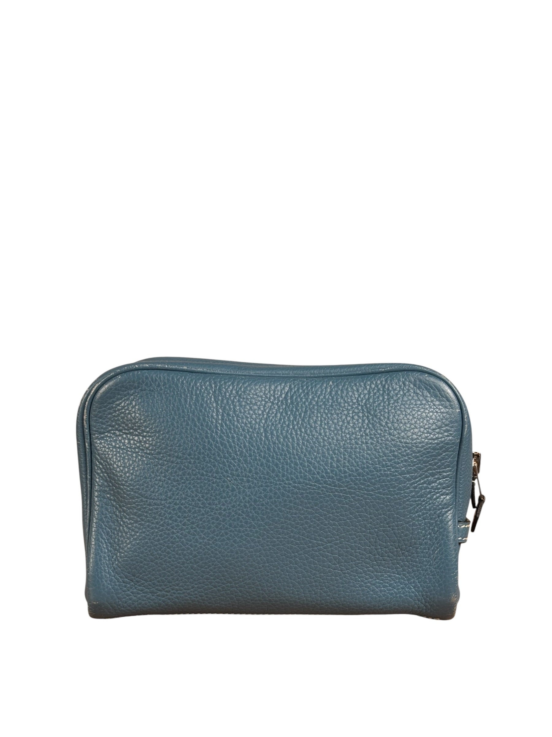 Hermes Blue Leather Cosmetic Pouch