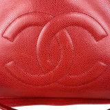 Chanel Red Caviar Leather CC Logo Tote Bag