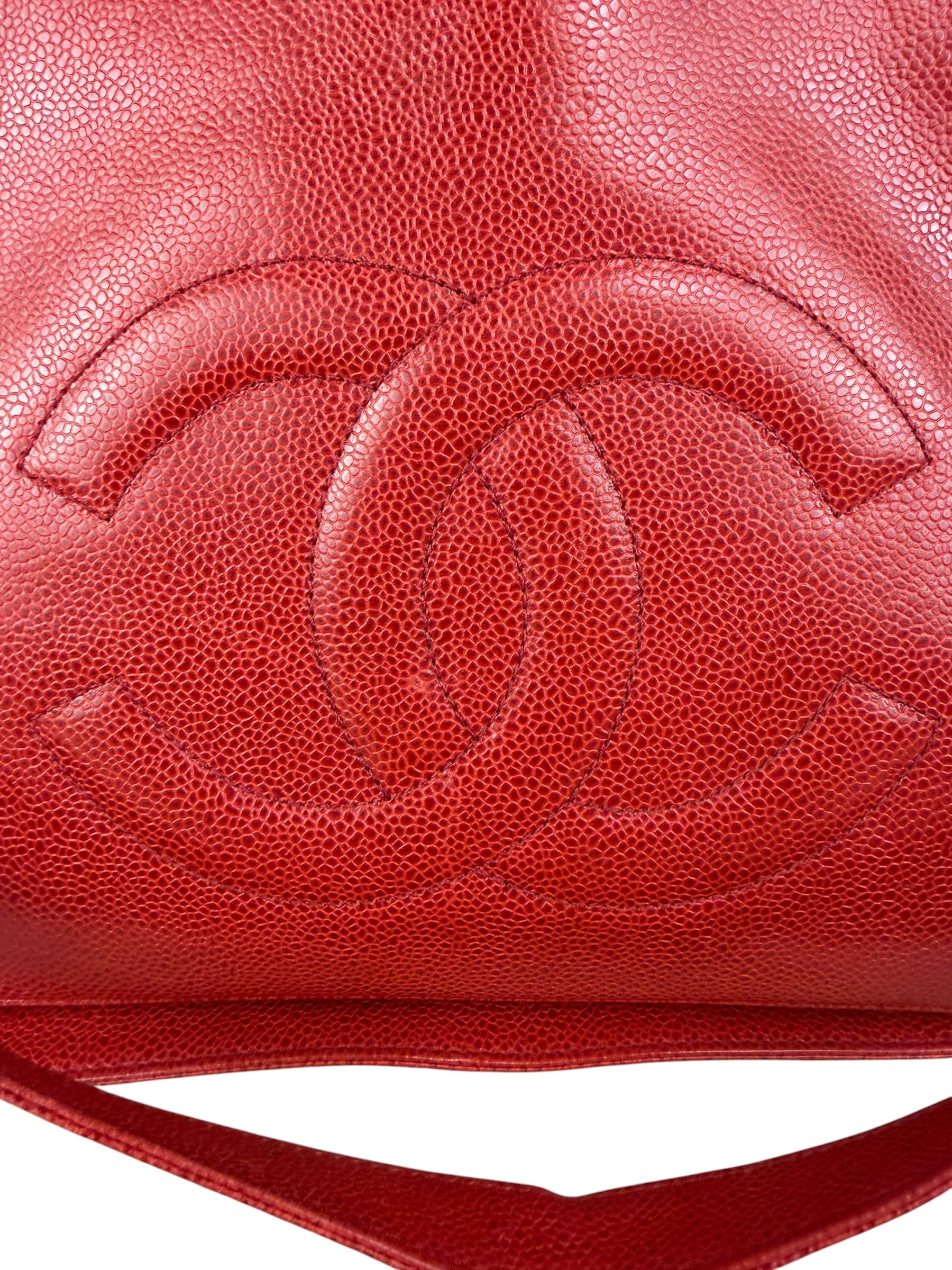 Chanel Red Caviar Leather CC Logo Tote Bag