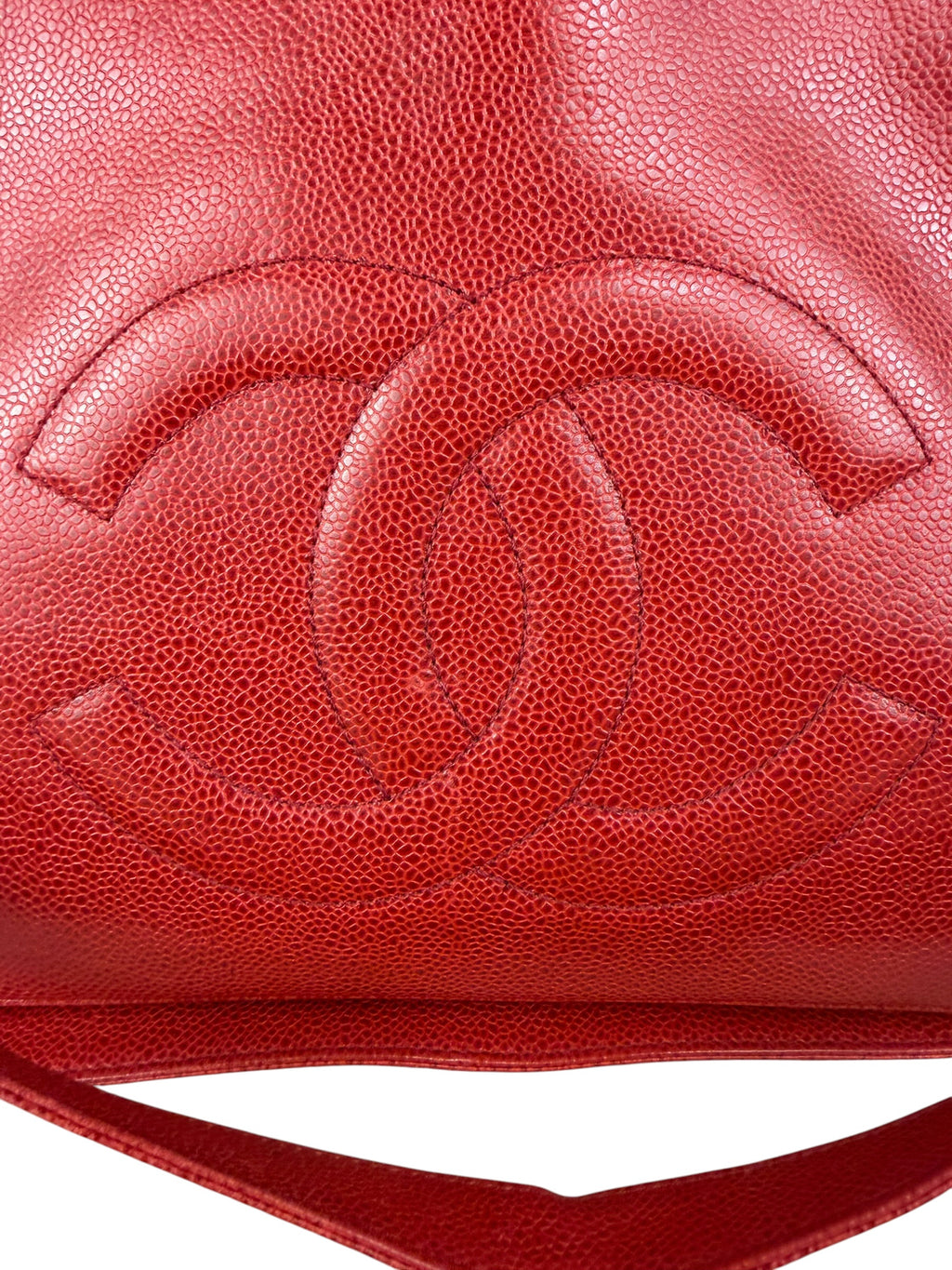 Chanel Red Caviar Leather CC Logo Tote Bag