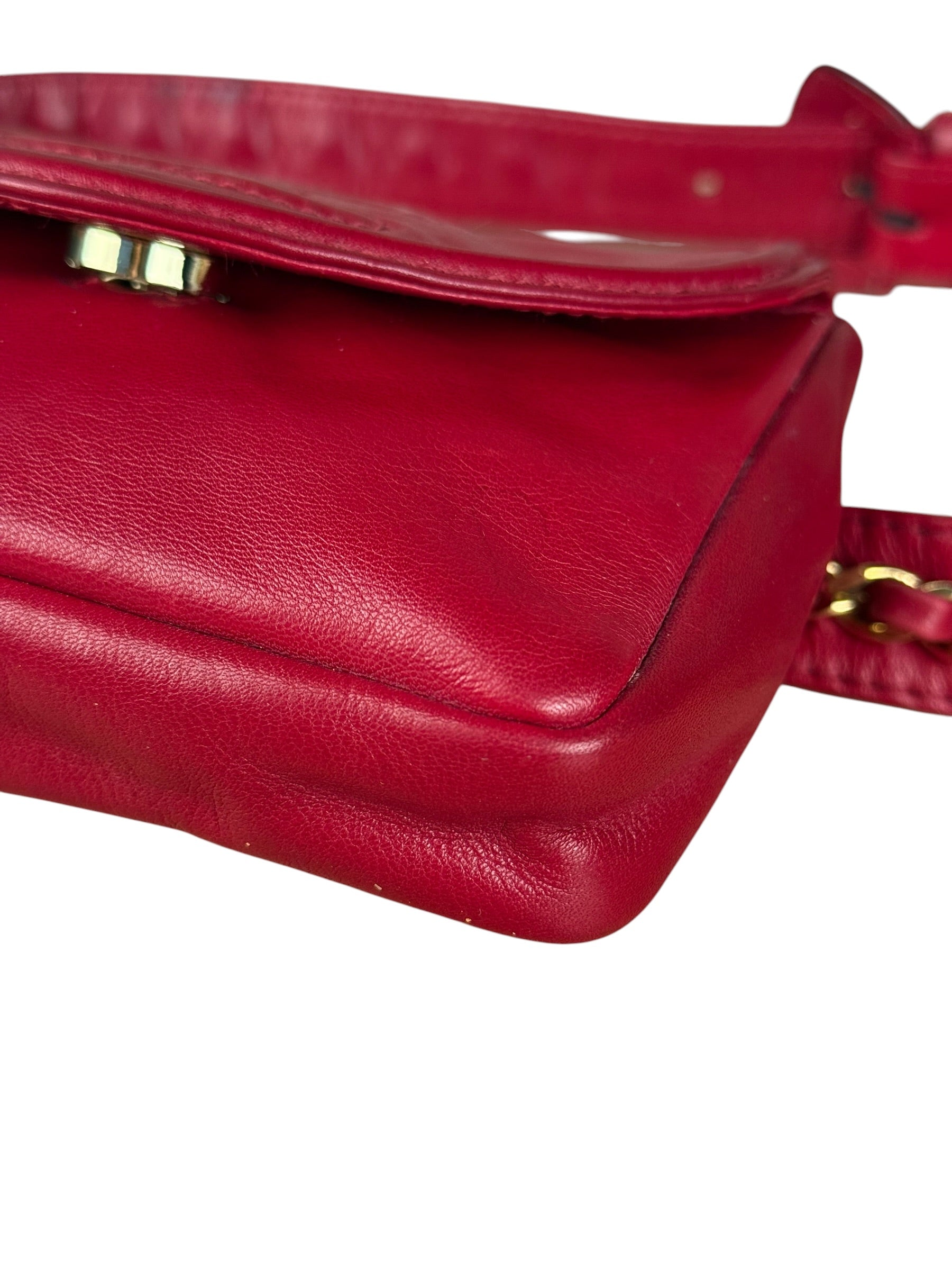 Chanel Vintage Red CC Leather Chain Belt Bag 90s