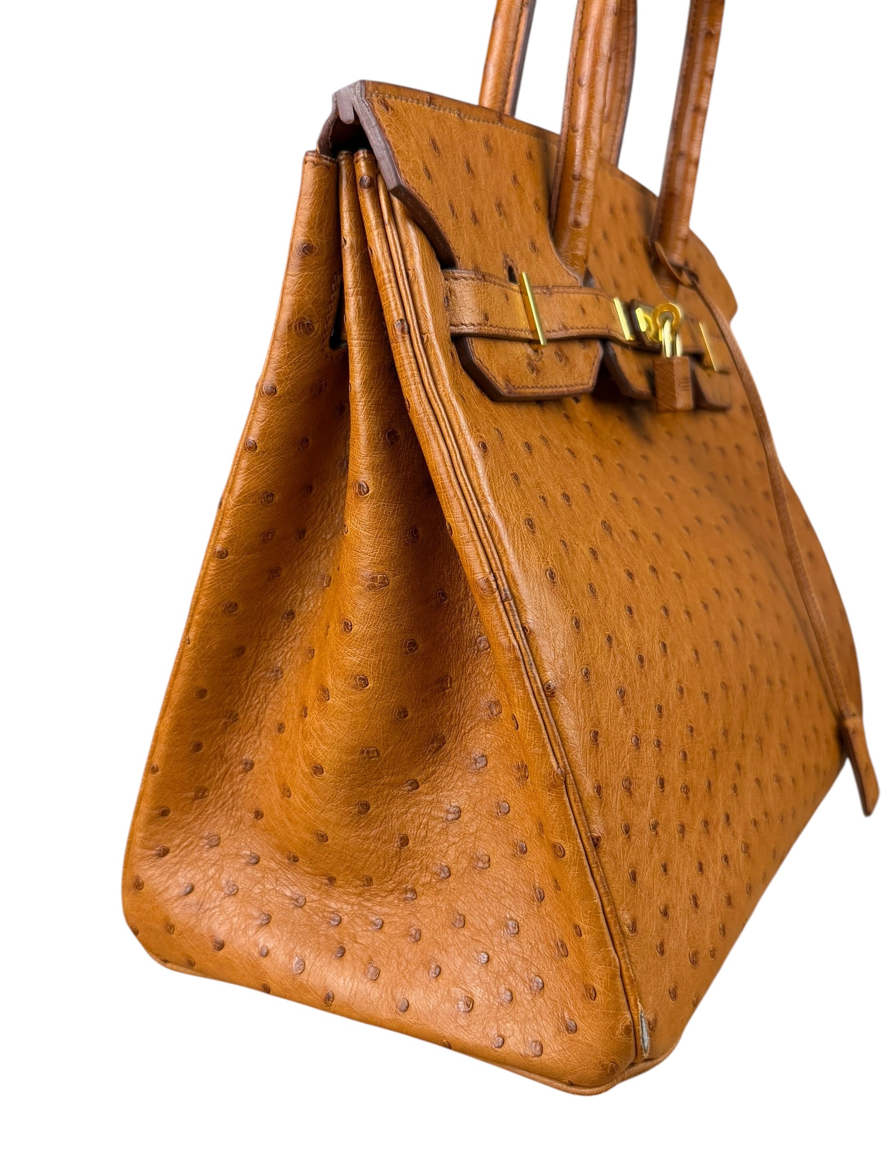 Hermes Birkin 35 Ostrich Leather Handbag Gold Hardware