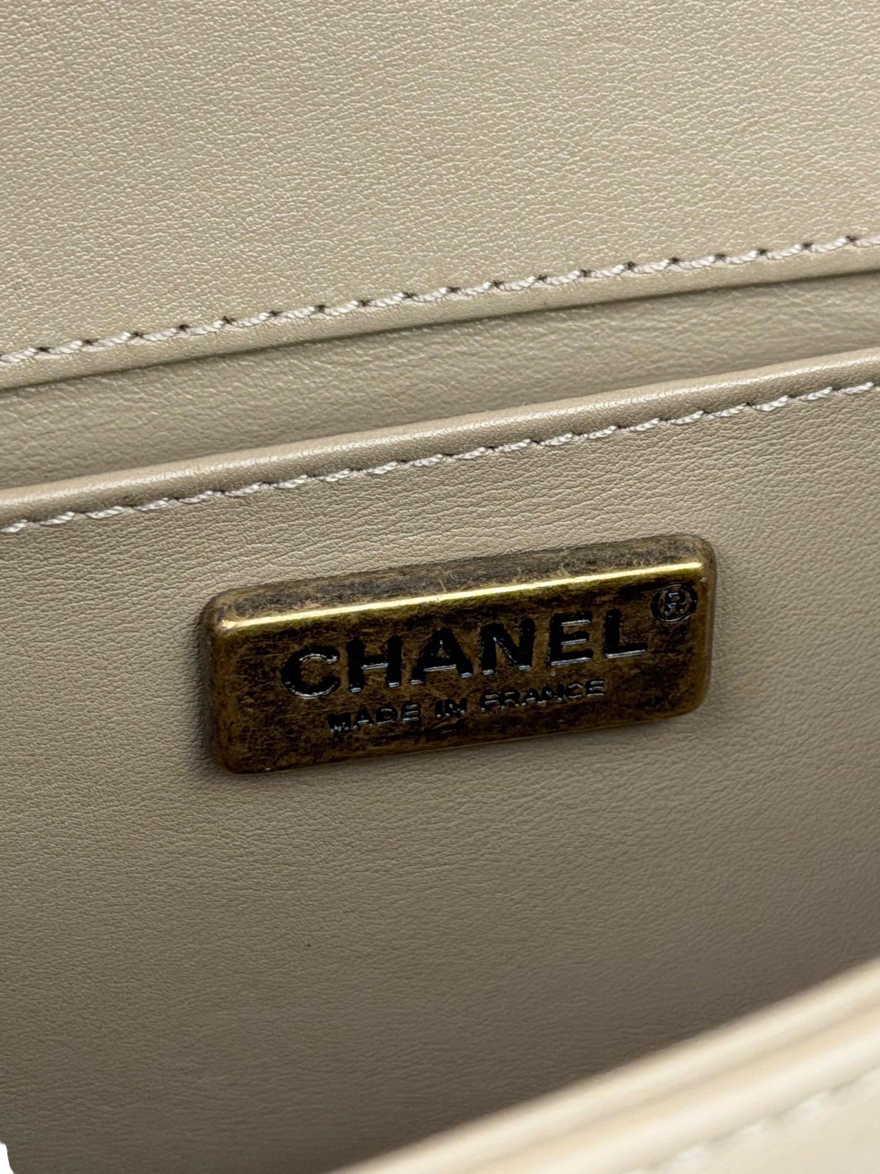 Chanel Beige Leather Boy Stingray Flap Bag 2013