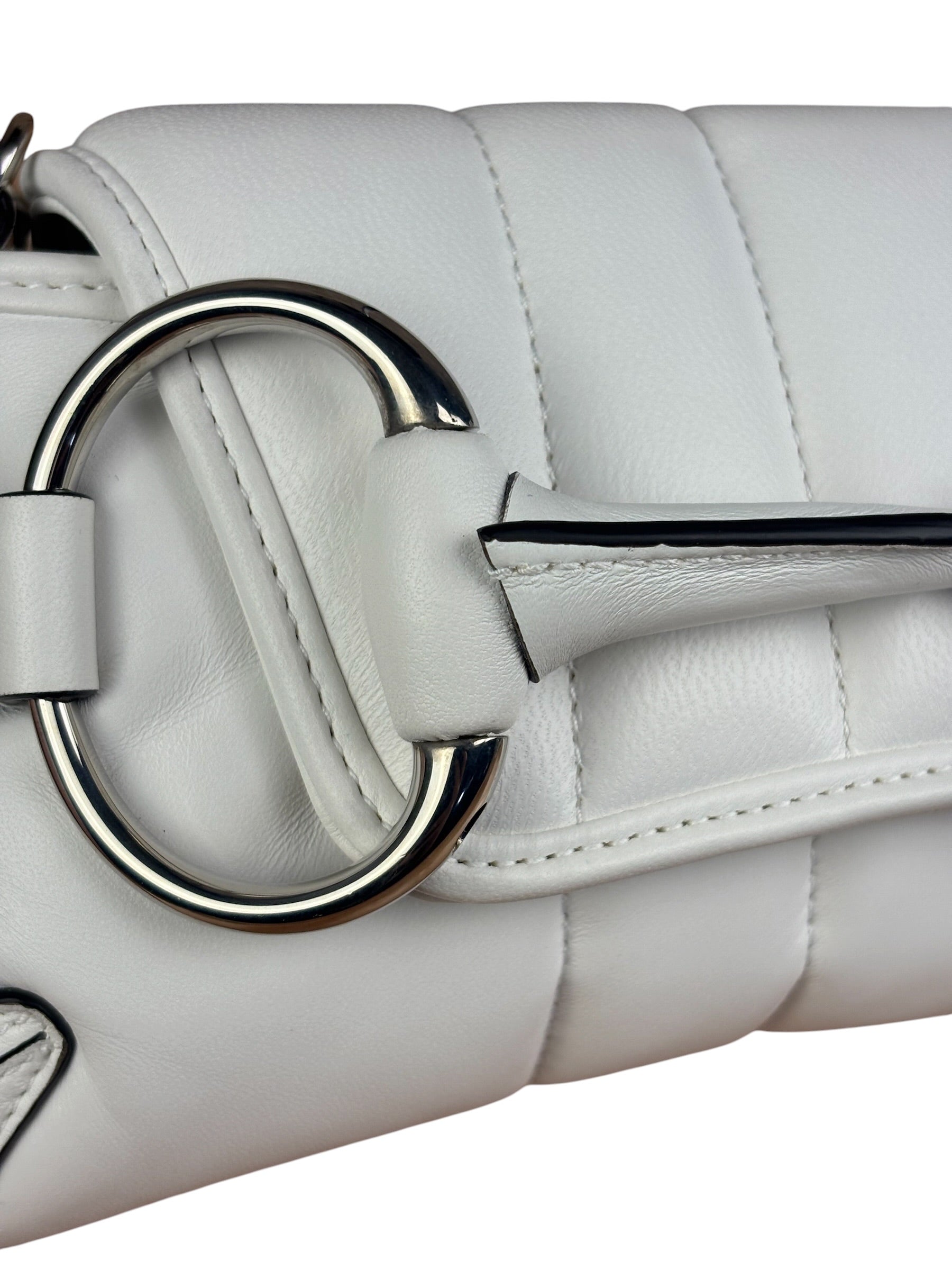 Gucci White Quilted Metelasse Leather Horsebit Chain Shoulder Bag