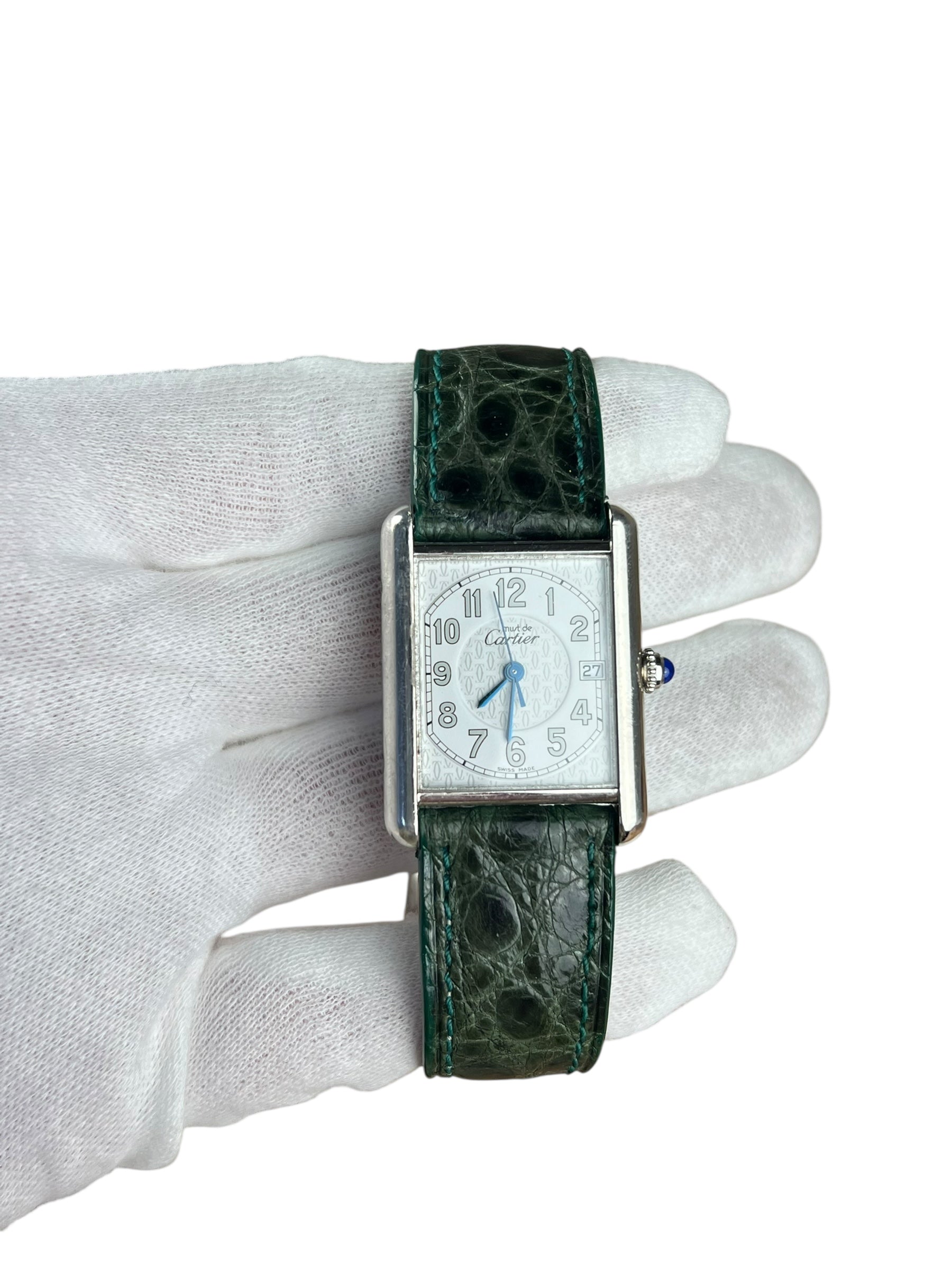 Cartier Must de Tank Green Croc Strap White Dial