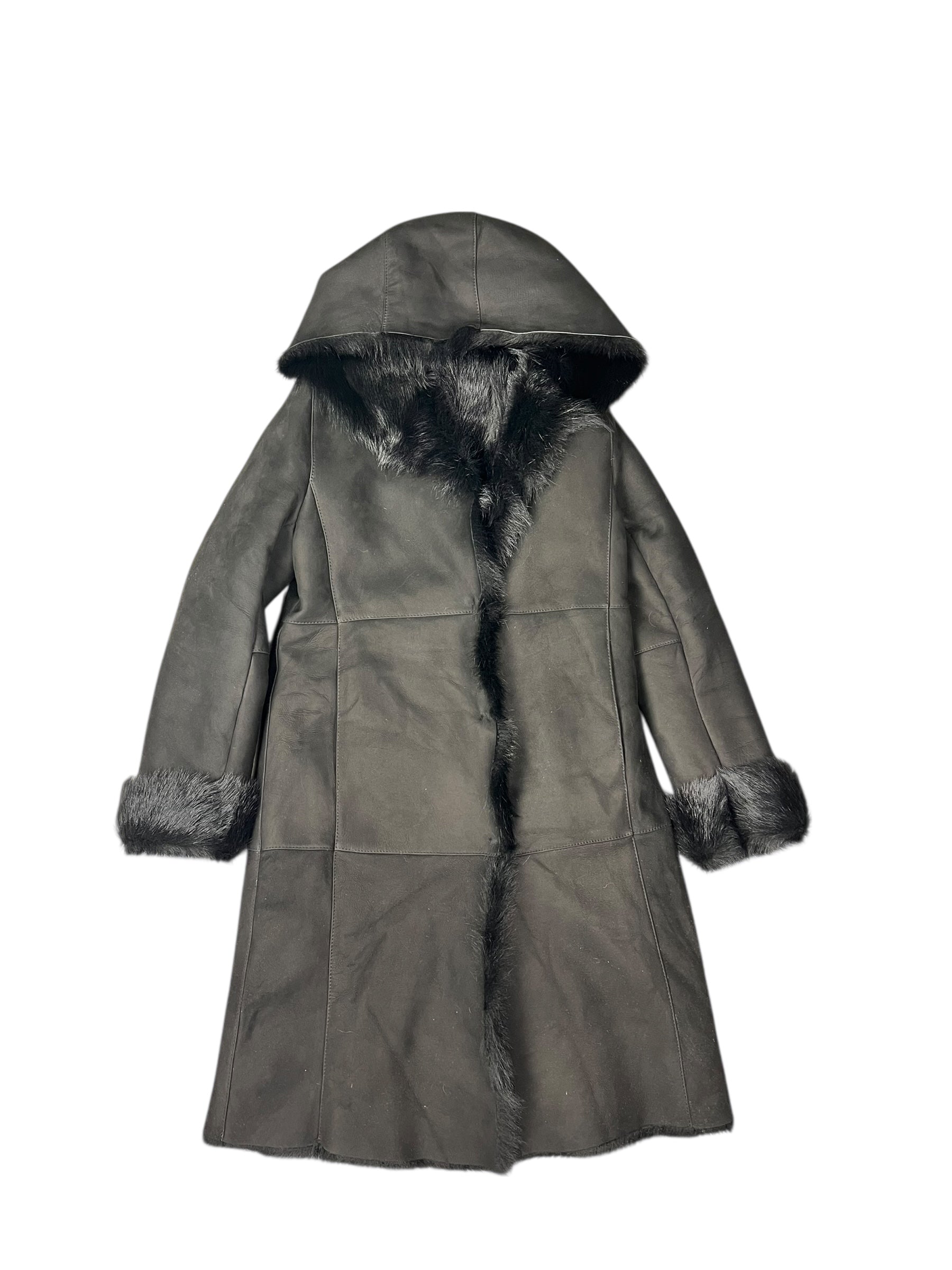 Vintage Black Fur Lined Suede Long Coat