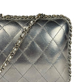 Chanel Metallic Silver Quilted Chain Around Clutch Shoulder Bag 2011