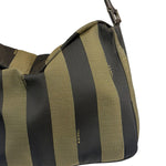 Fendi Green/Black Leather Trim Pequin Stripe Hobo Bag
