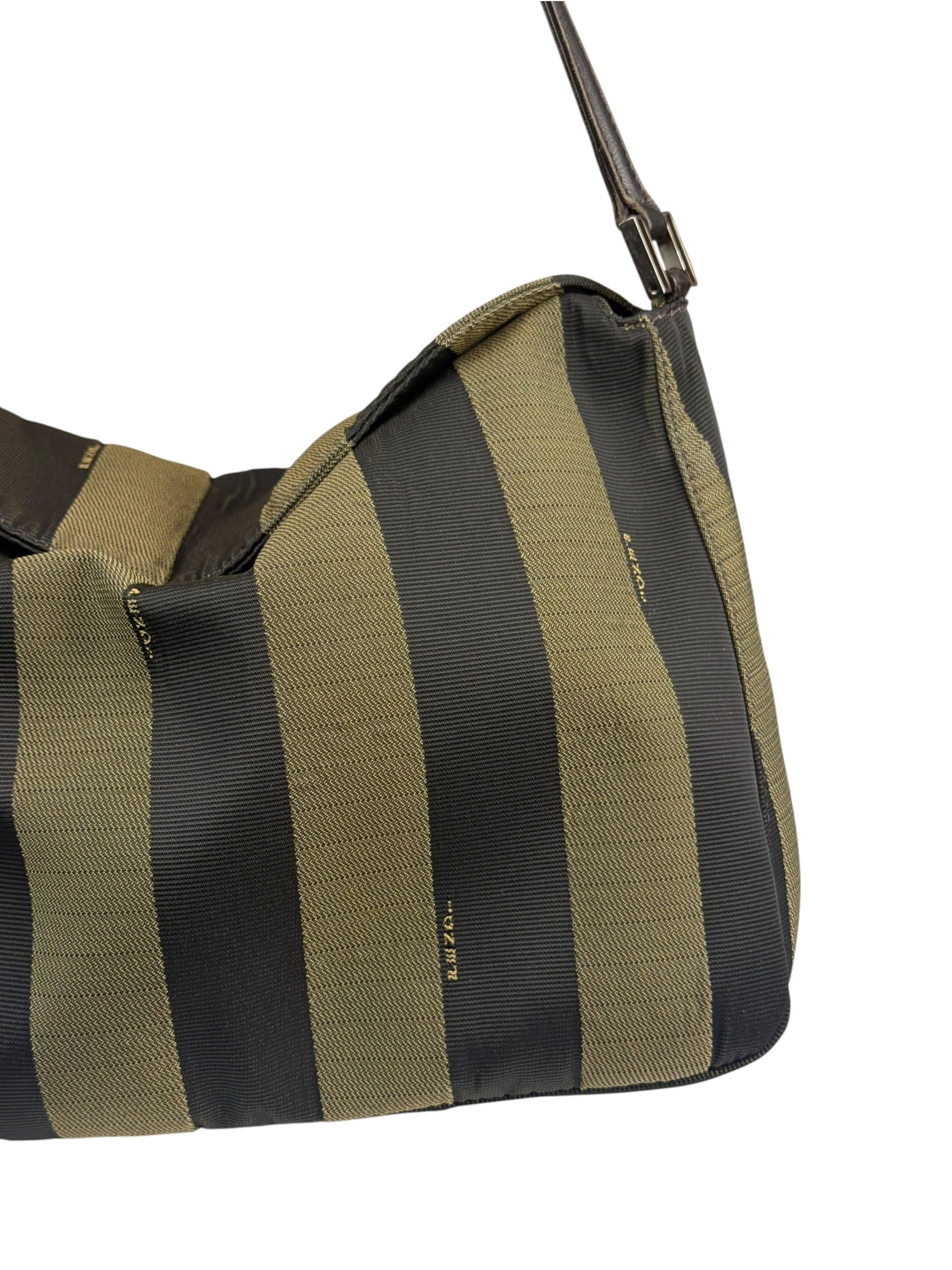 Fendi Green/Black Leather Trim Pequin Stripe Hobo Bag