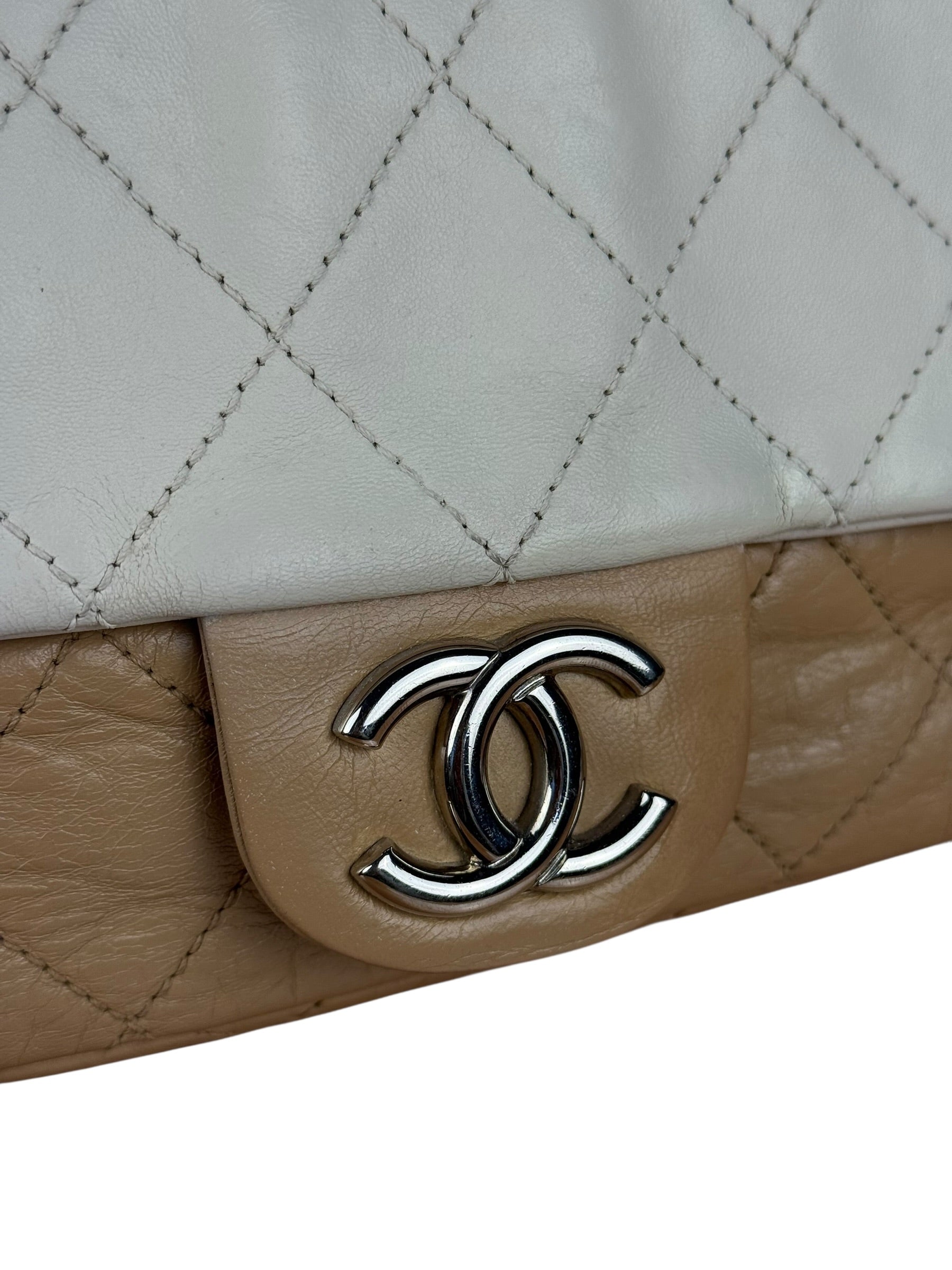 Chanel Bicolor Medium Leather Flap Bag Beige '08
