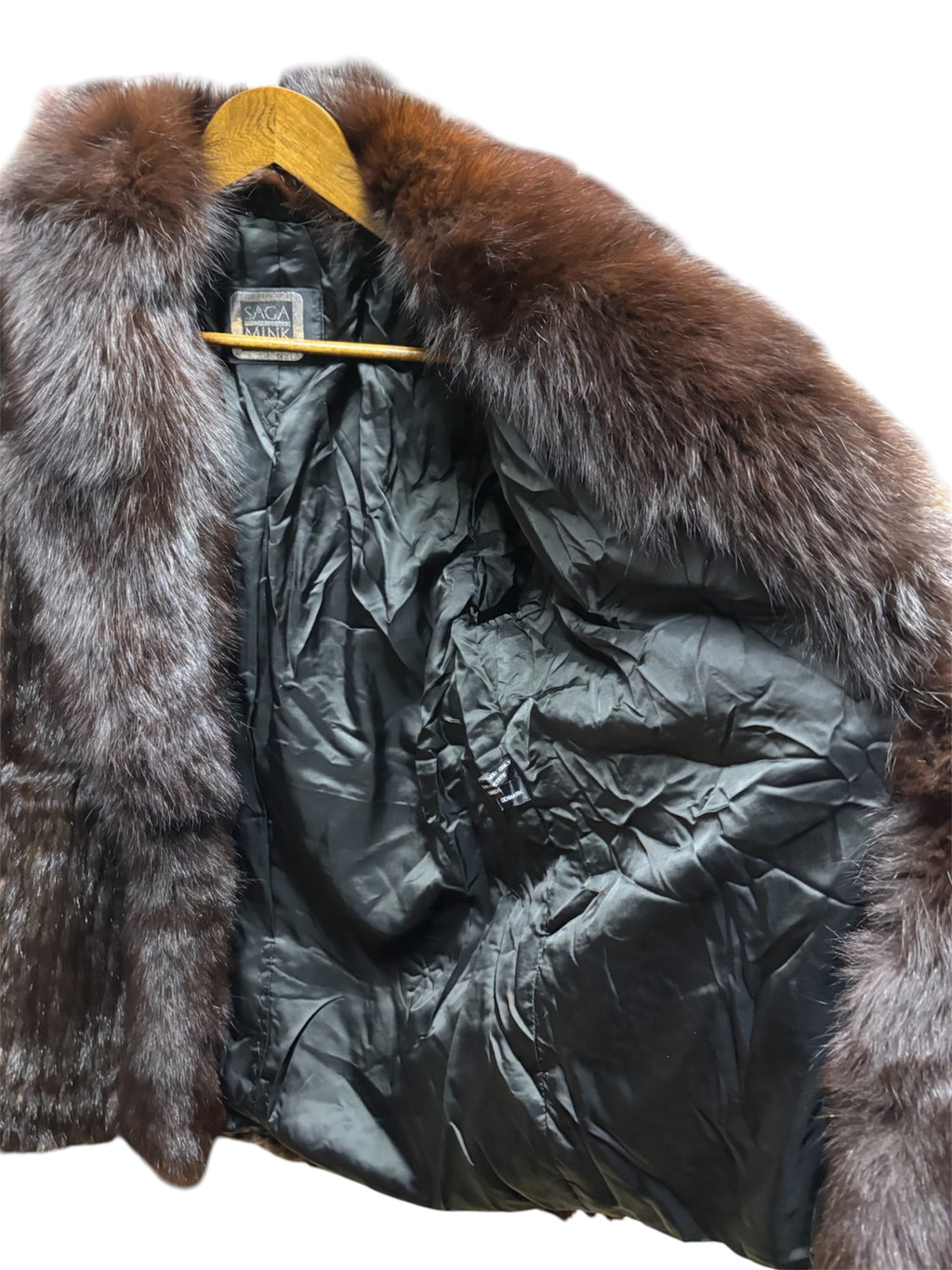 Vintage Saga Dark Brown Mink/Fox Fur Trim Vertical Stripped Coat
