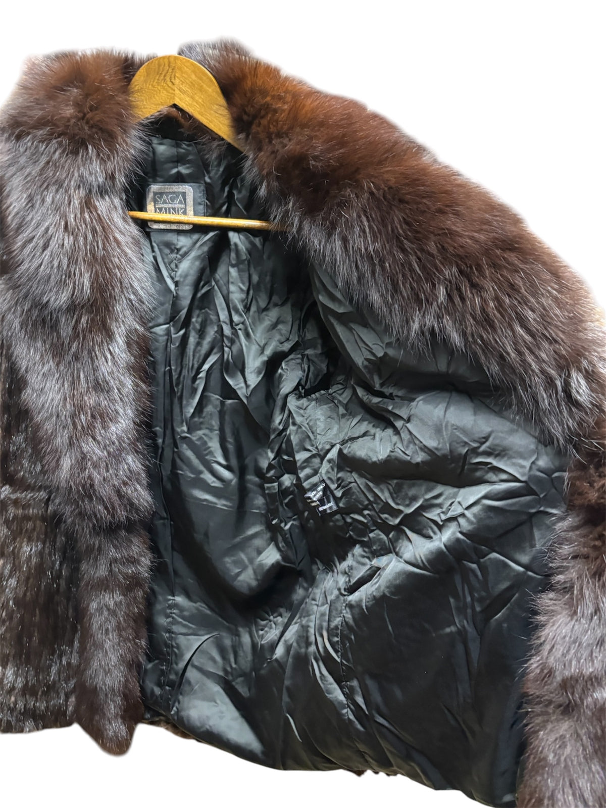 Vintage Saga Dark Brown Mink/Fox Fur Trim Vertical Stripped Coat