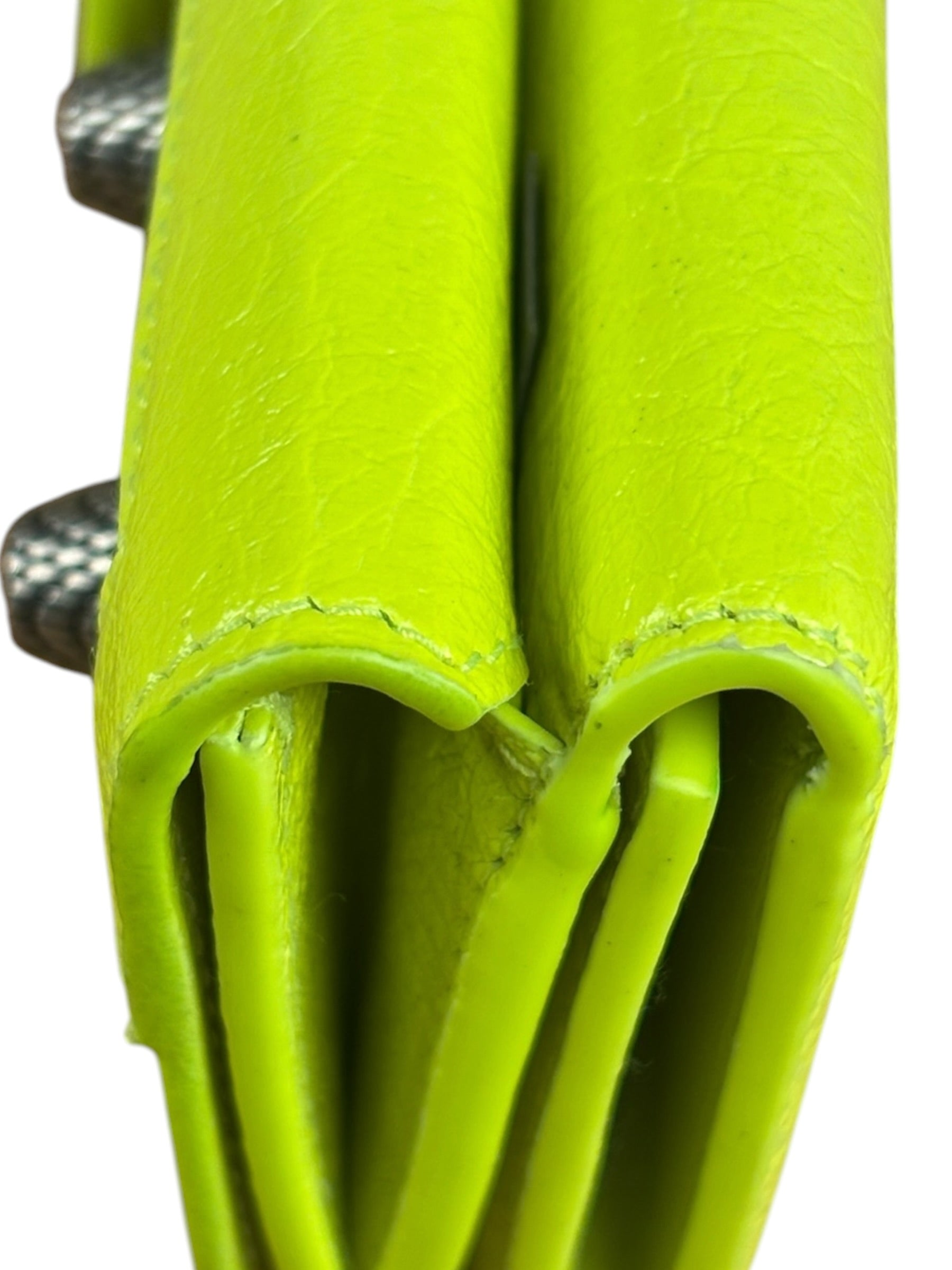 Balenciaga Fluo Neon Yellow Leather Cash Trifold Mini Wallet