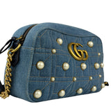 Gucci Blue Denim GG Marmont Pearl Camera Bag