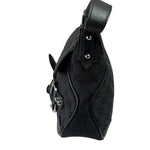 Gucci Black Leather Trim Horsebit GG Chain Shoulder Bag