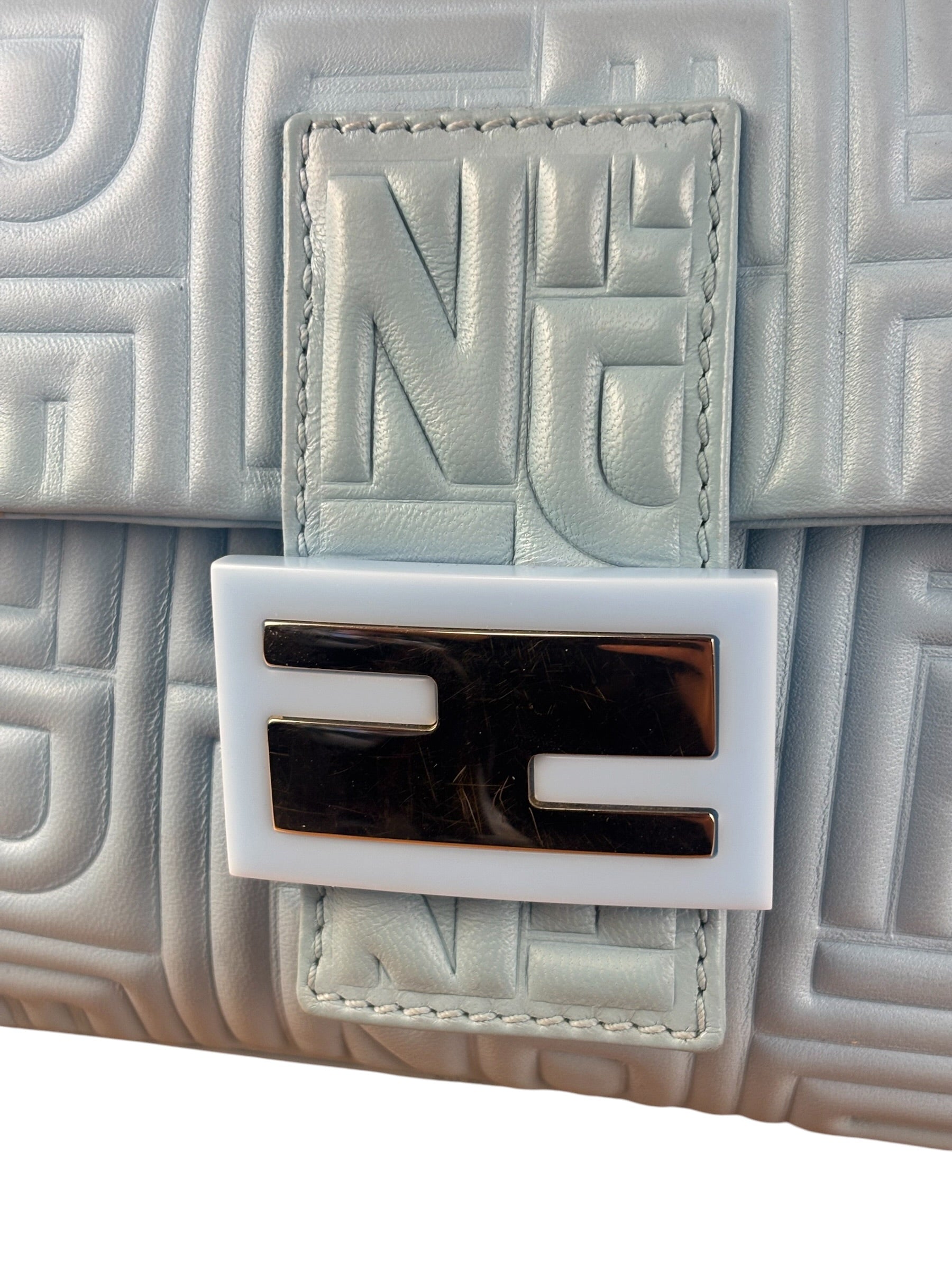 Fendi Blue Embossed Leather FF Baguette