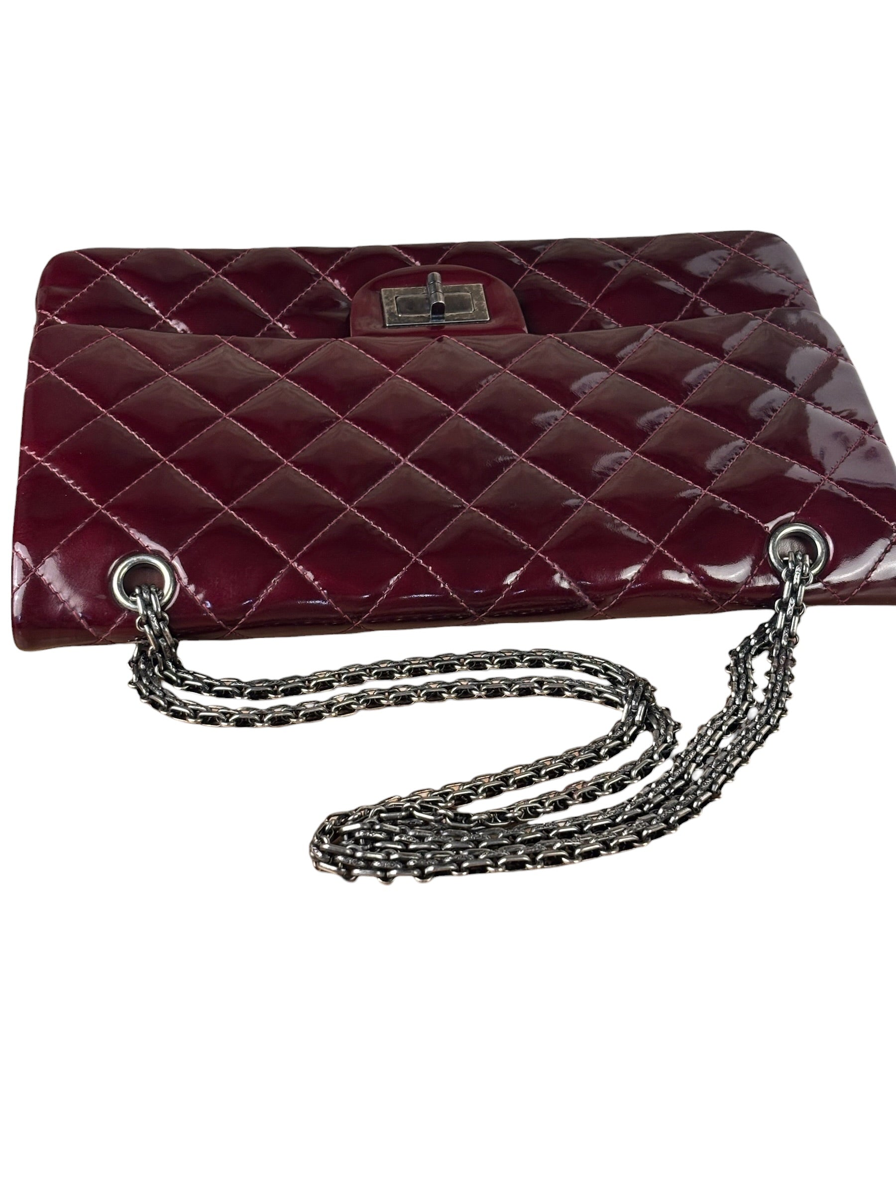 Chanel Burgundy Quilted Patent Leather 2.55 Reissue 227 Large Double Flap Bag 2011