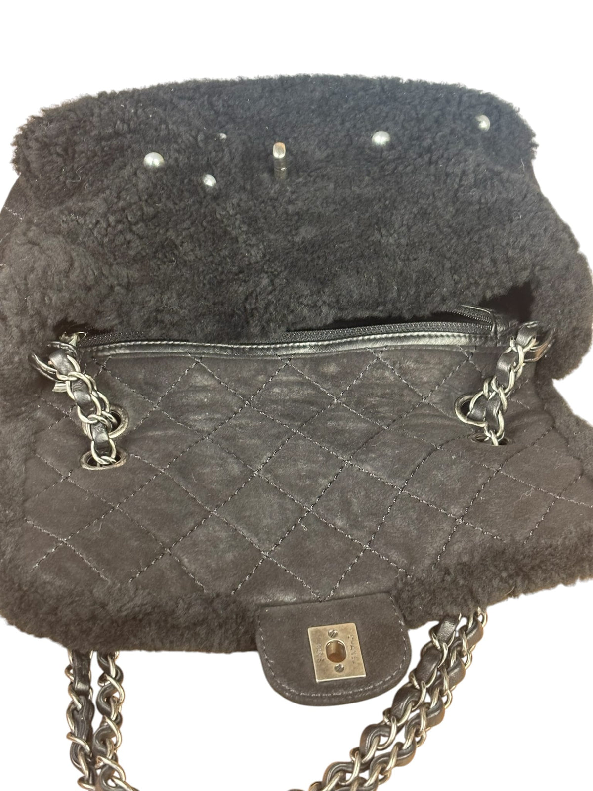 Chanel Pearl Shearling Flap Bag 2014