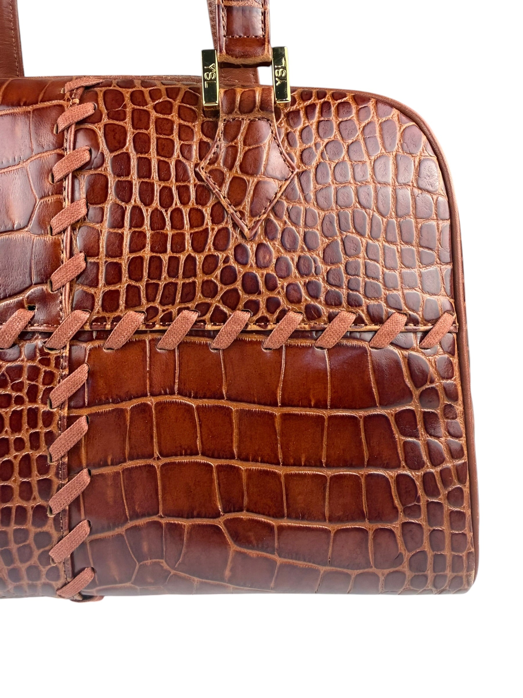 Yves Saint Laurent Vintage Croc-Embossed Leather Handbag
