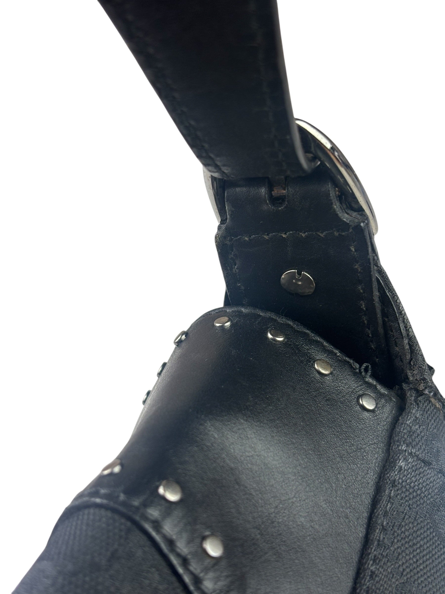Gucci Vintage Black Horsebit Studded Chain Shoulder Bag