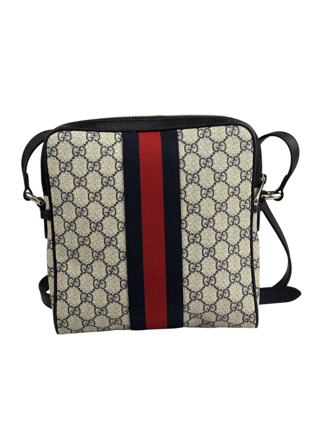 Gucci Navy Leather GG Supreme Ophidia Small Messenger Bag